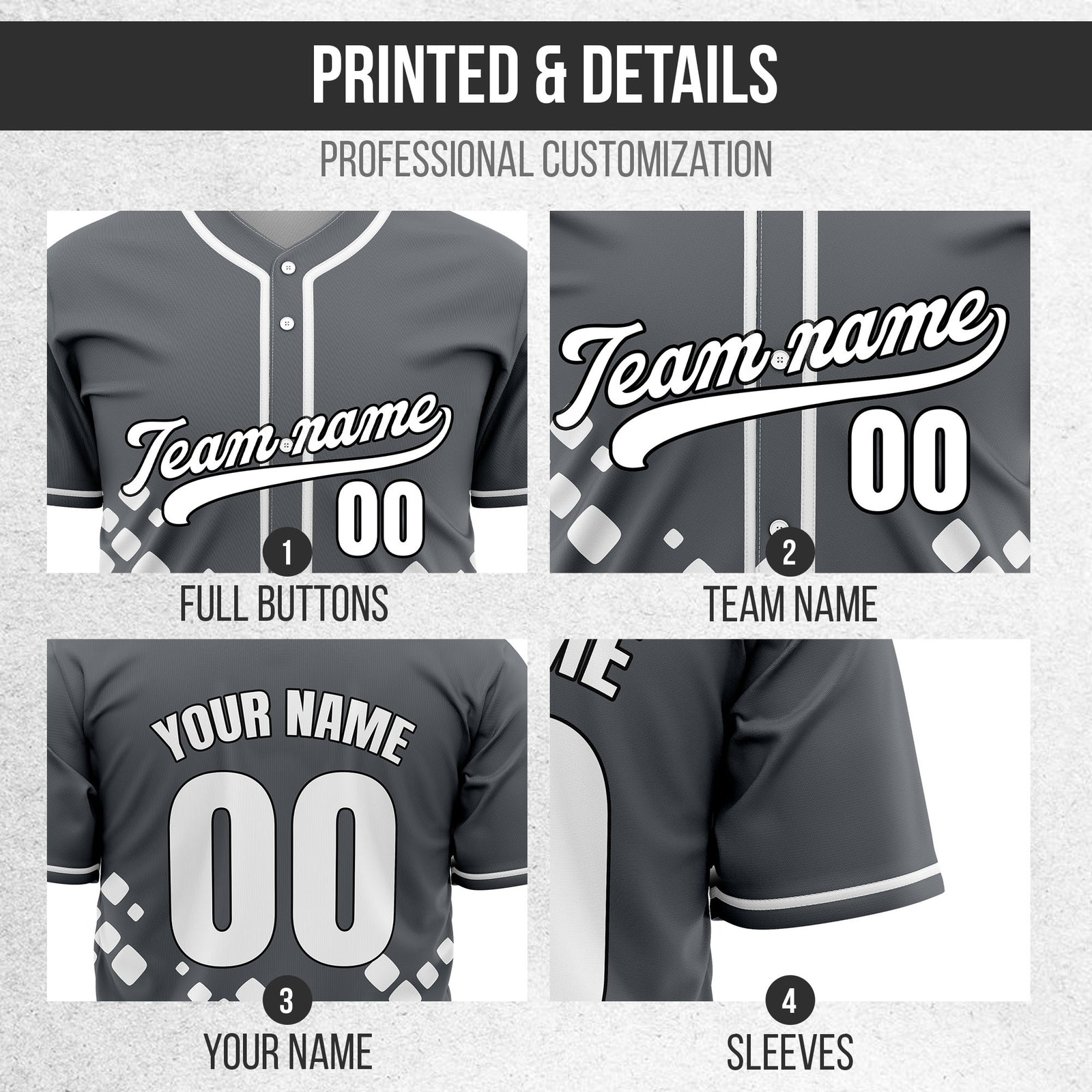 Custom Shadow Spark Dark Grey Baseball Sports Jersey Personalized Uniform with Name & Number