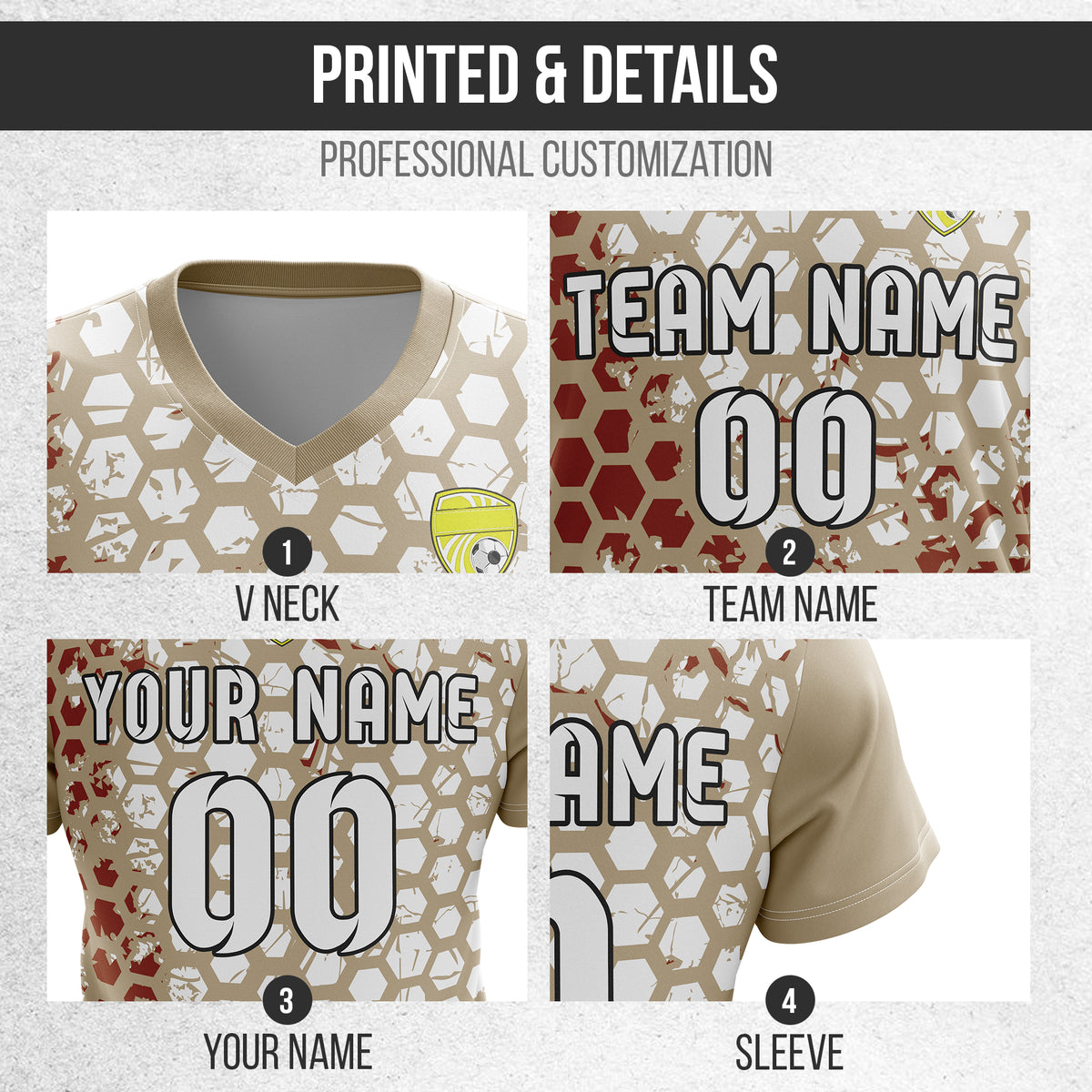 Custom Soccer V Neck HexStrike Khaki Sport Soccer Tops Jersey