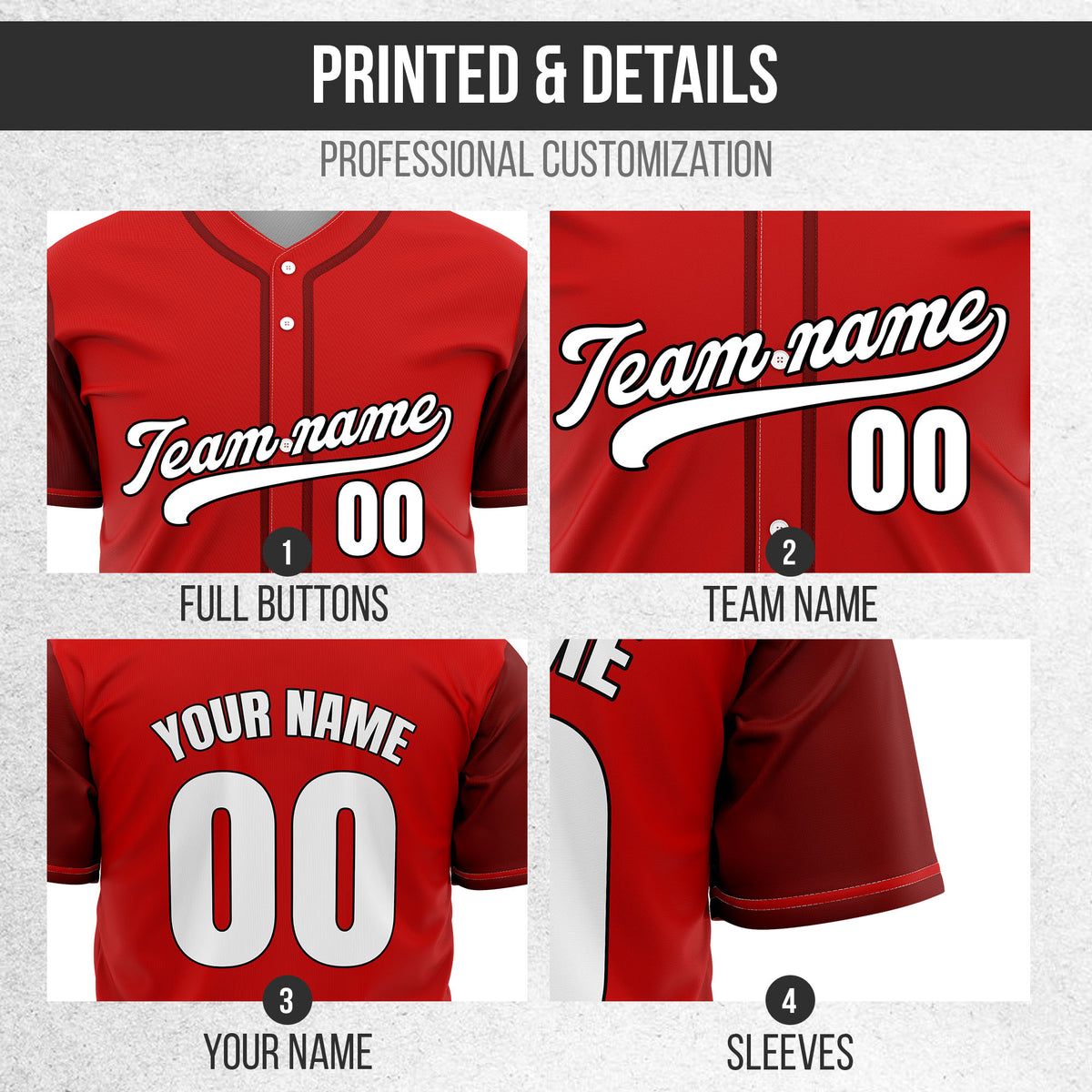 Custom Crimson Edge Red Raglan Style Baseball Sports Jersey Personalized Uniform with Name & Number