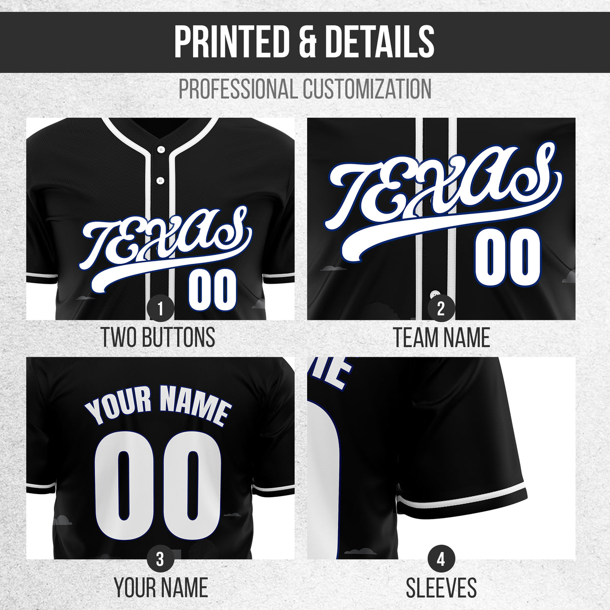 Custom City Lights Black Baseball Sports Jersey Personalized Uniform with Name & Number