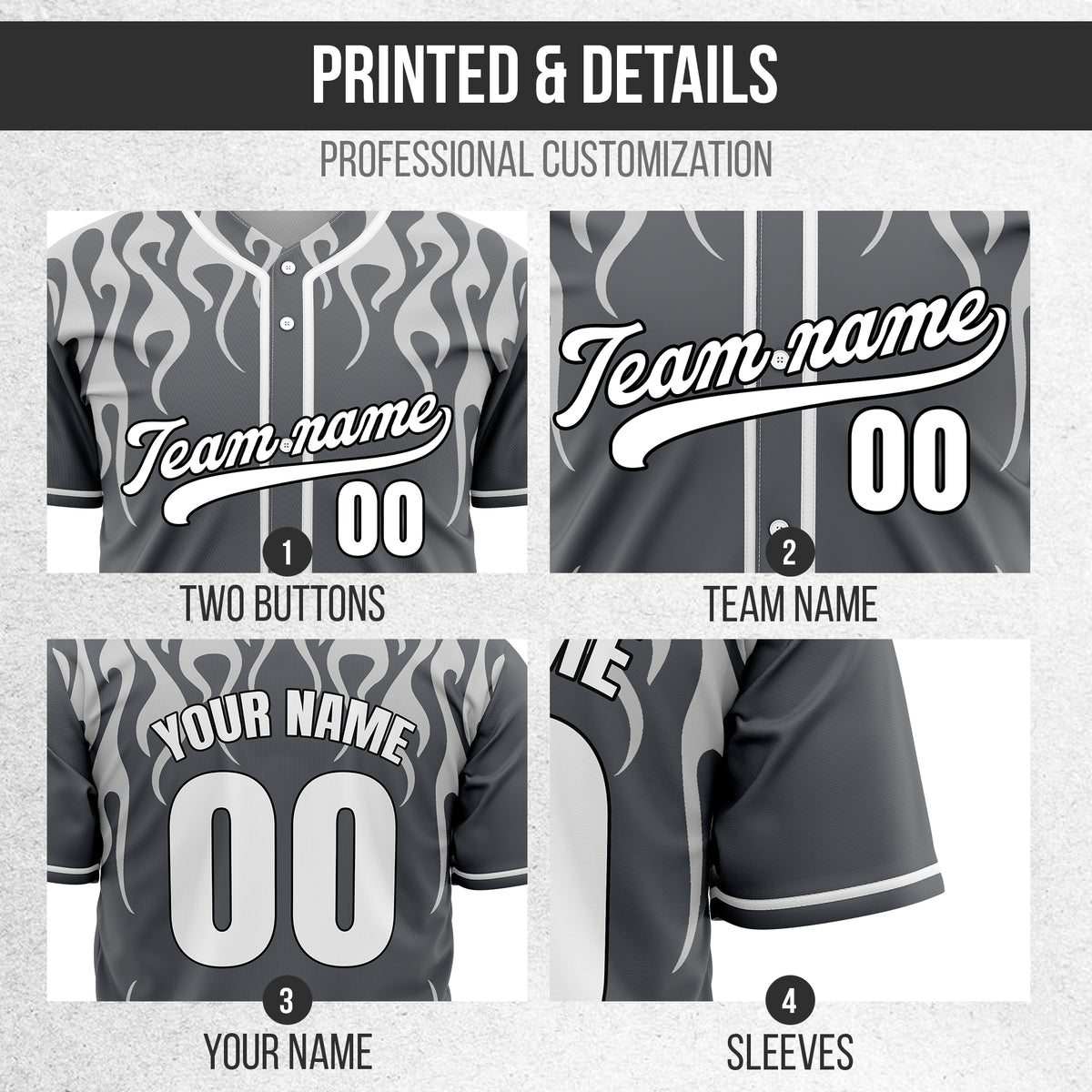 Custom Frostburn Dark Grey Baseball Sports Jersey Personalized Uniform with Name & Number
