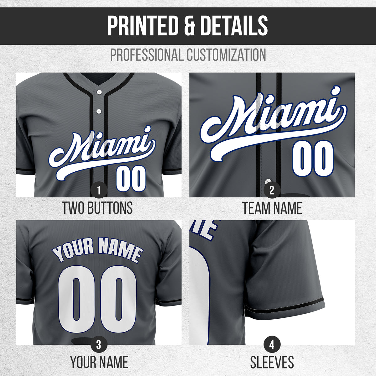 Custom City Tide Dark Grey Baseball Sports Jersey Personalized Uniform with Name & Number