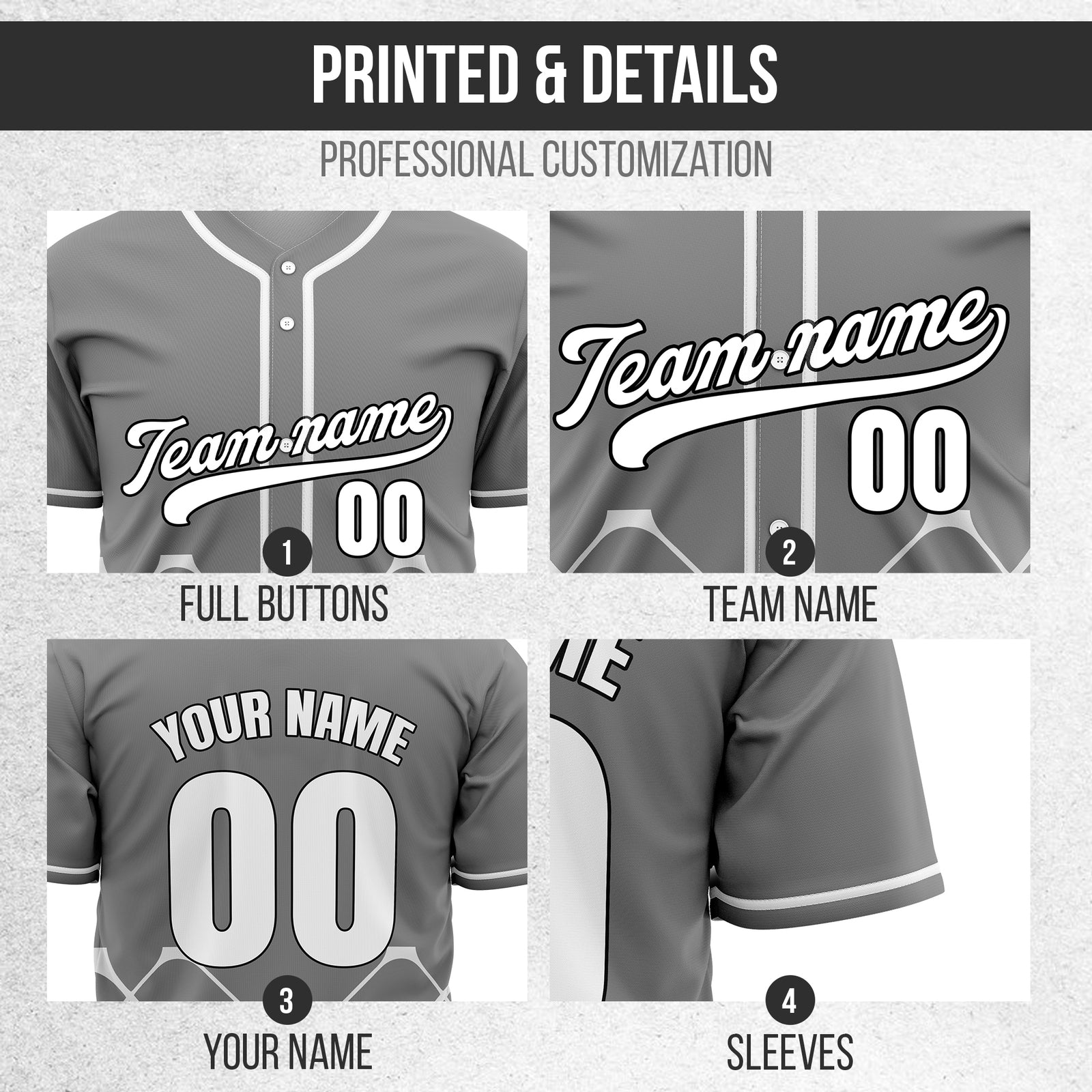 Custom Gridlock Grey Baseball Sports Jersey Personalized Uniform with Name & Number