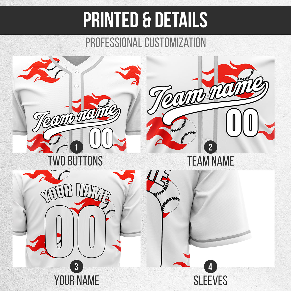 Custom Fireballers White Baseball Sports Jersey Personalized Uniform with Name & Number