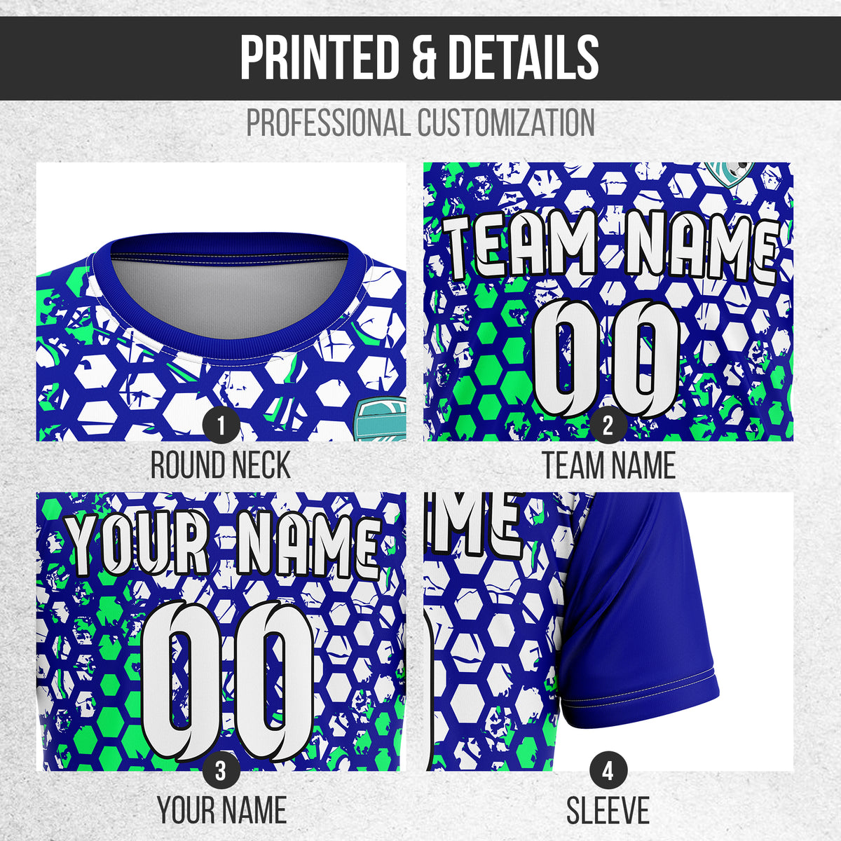 Custom Soccer Navy Round Neck Hex Pattern Sports Tops Jersey