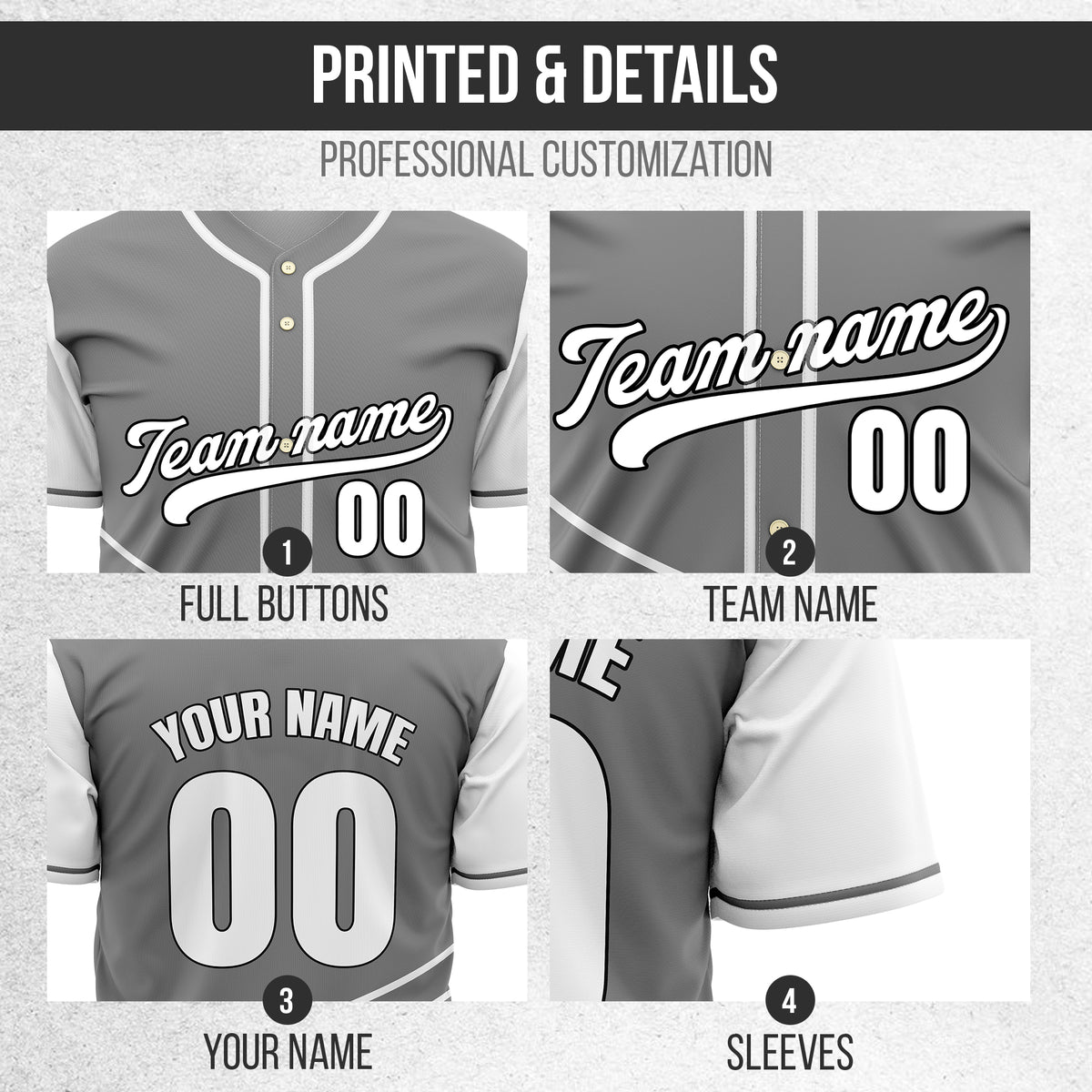 Custom Swift Grey Raglan Style Baseball Sports Jersey Personalized Uniform with Name & Number
