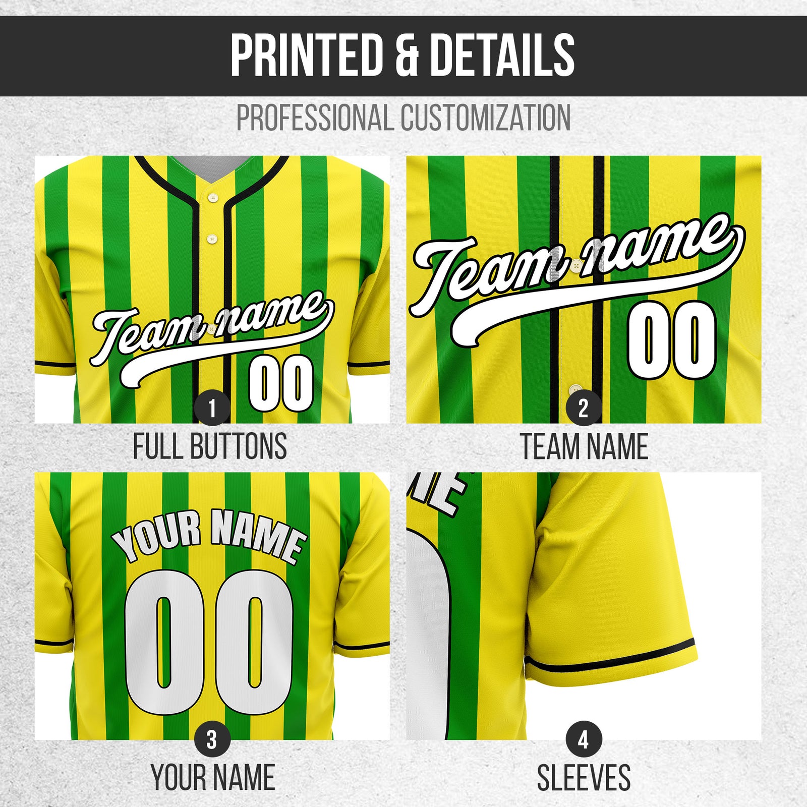 Custom Strikeforce Yellow Raglan Style Baseball Sports Jersey Personalized Uniform with Name & Number