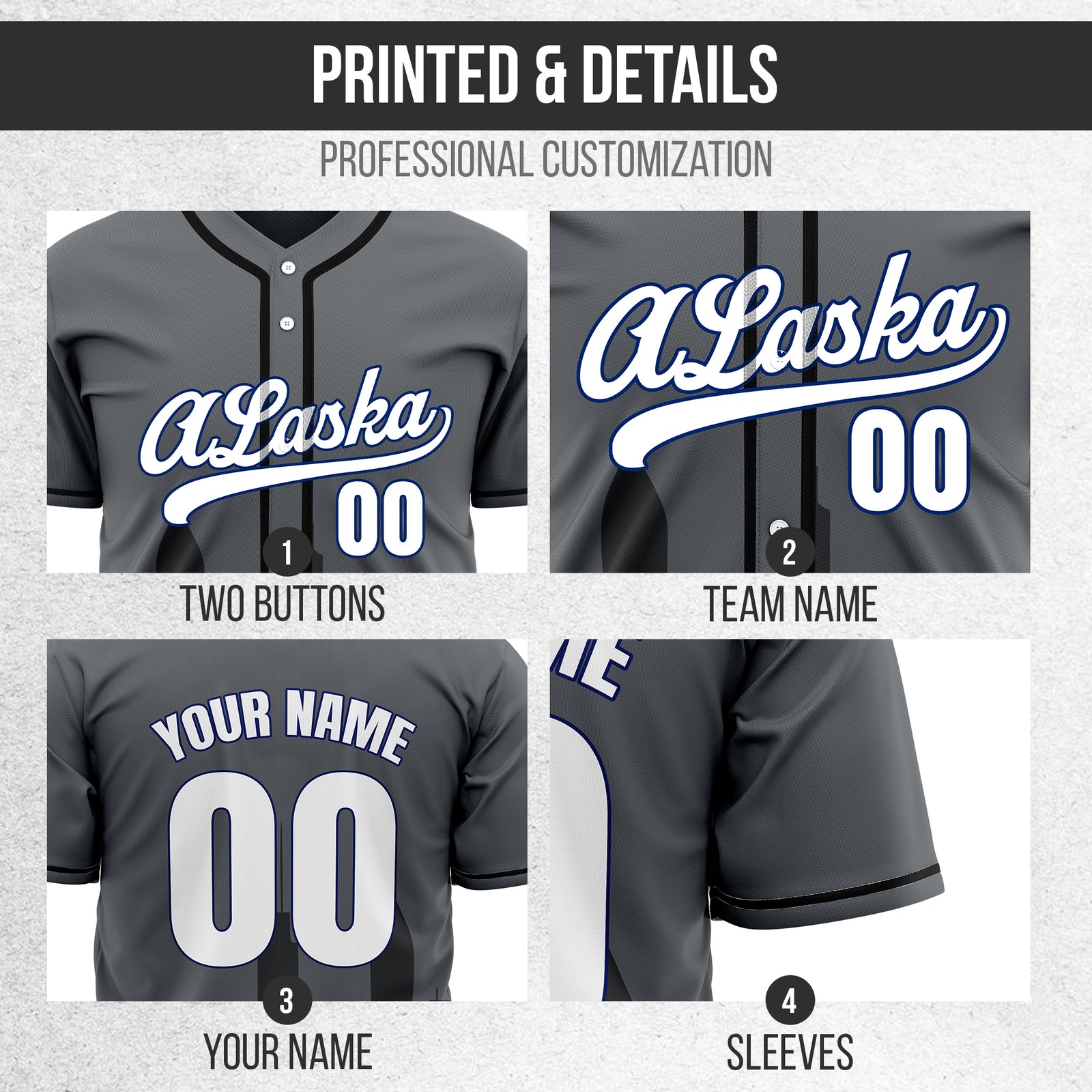 Custom City Horizon Dark Grey Baseball Sports Jersey Personalized Uniform with Name & Number