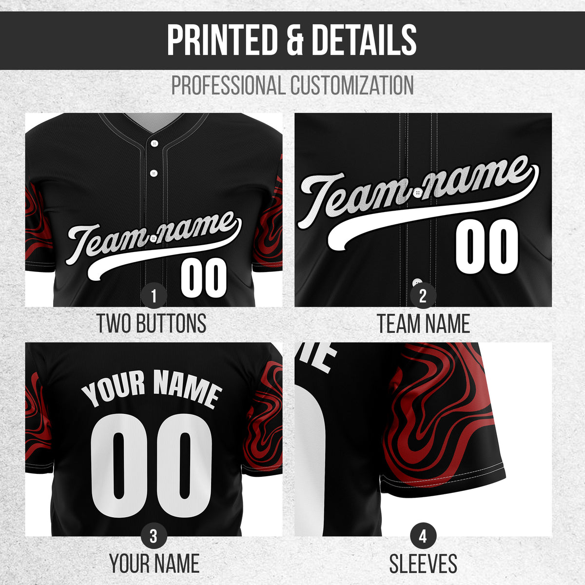 Custom Black Baseball Wave Sports Jersey Personalized Uniform with Name & Number