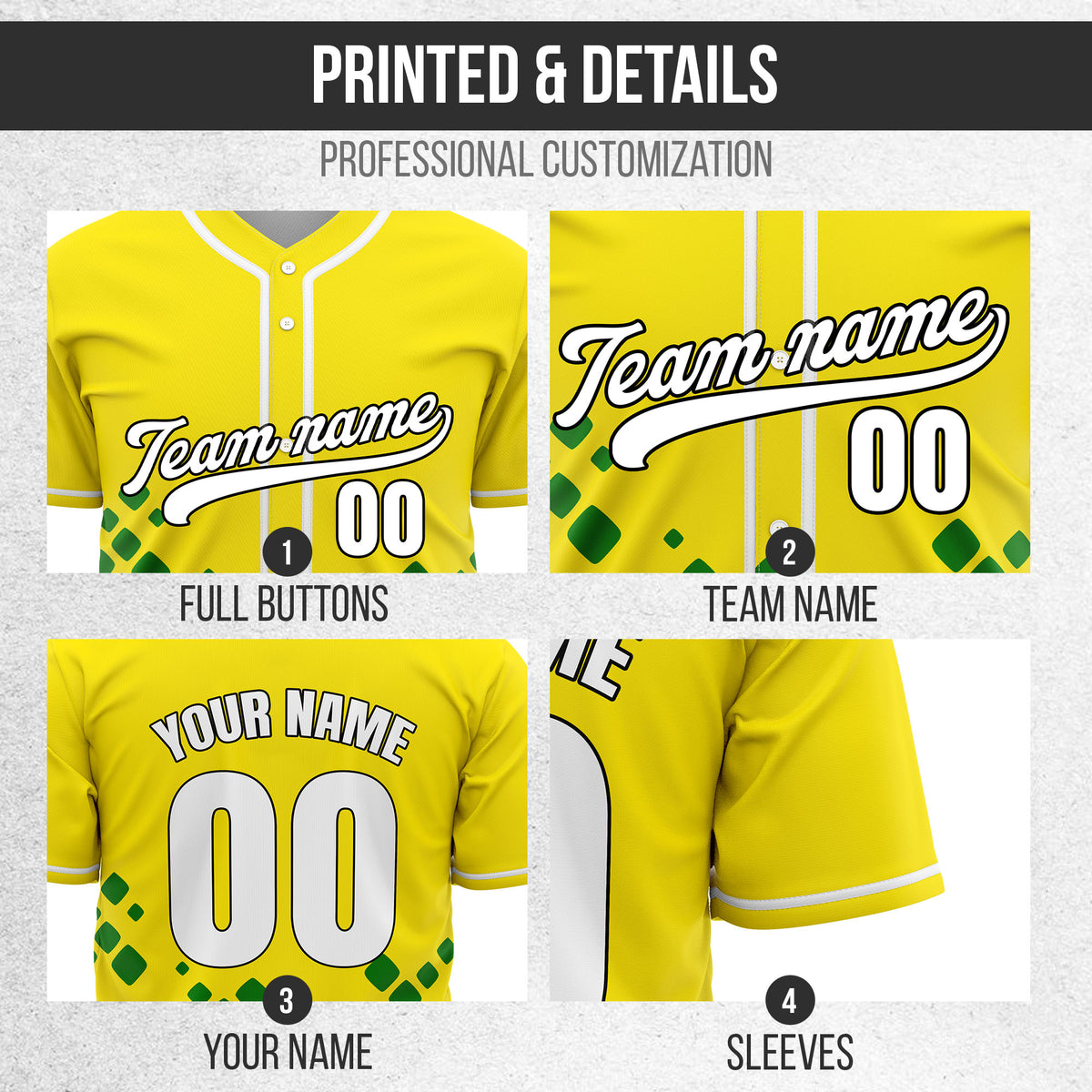 Custom Shadow Spark Yellow Baseball Sports Jersey Personalized Uniform with Name & Number