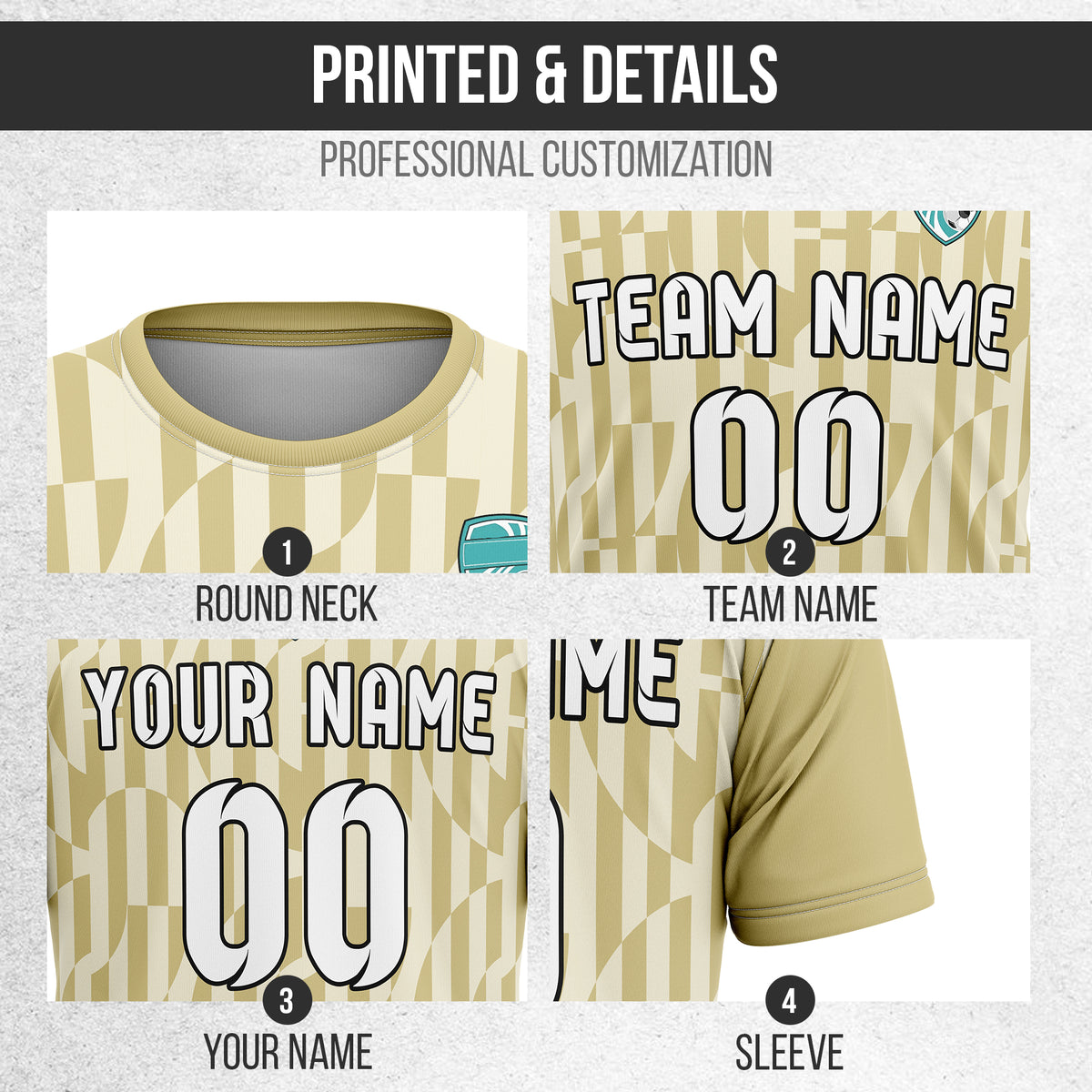 Soccer Jersey - Round Neck - Full Pattern - Design 4 - Khakhii