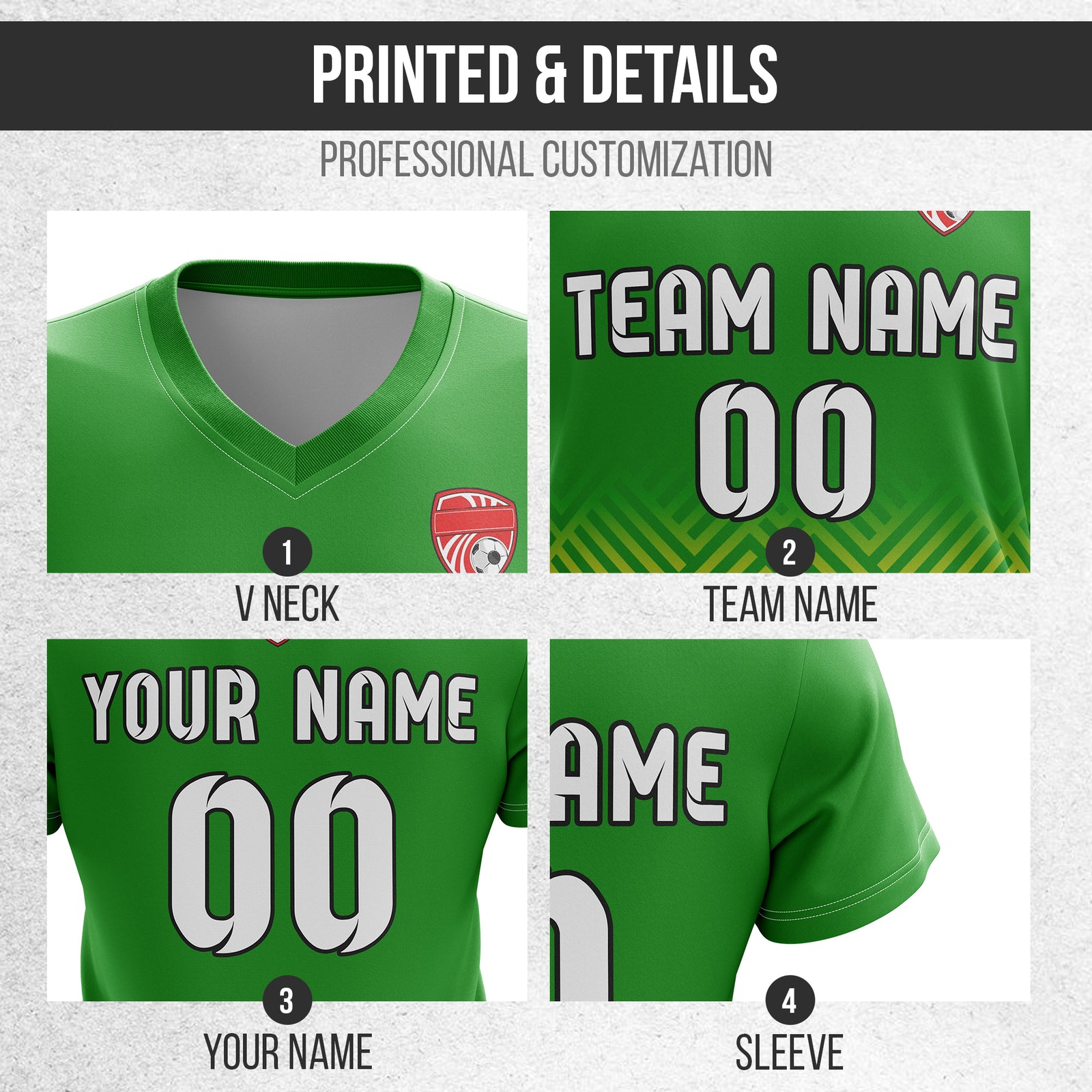 Custom Shadow Line V-Side Pattern Green Soccer Sport Tops Jersey
