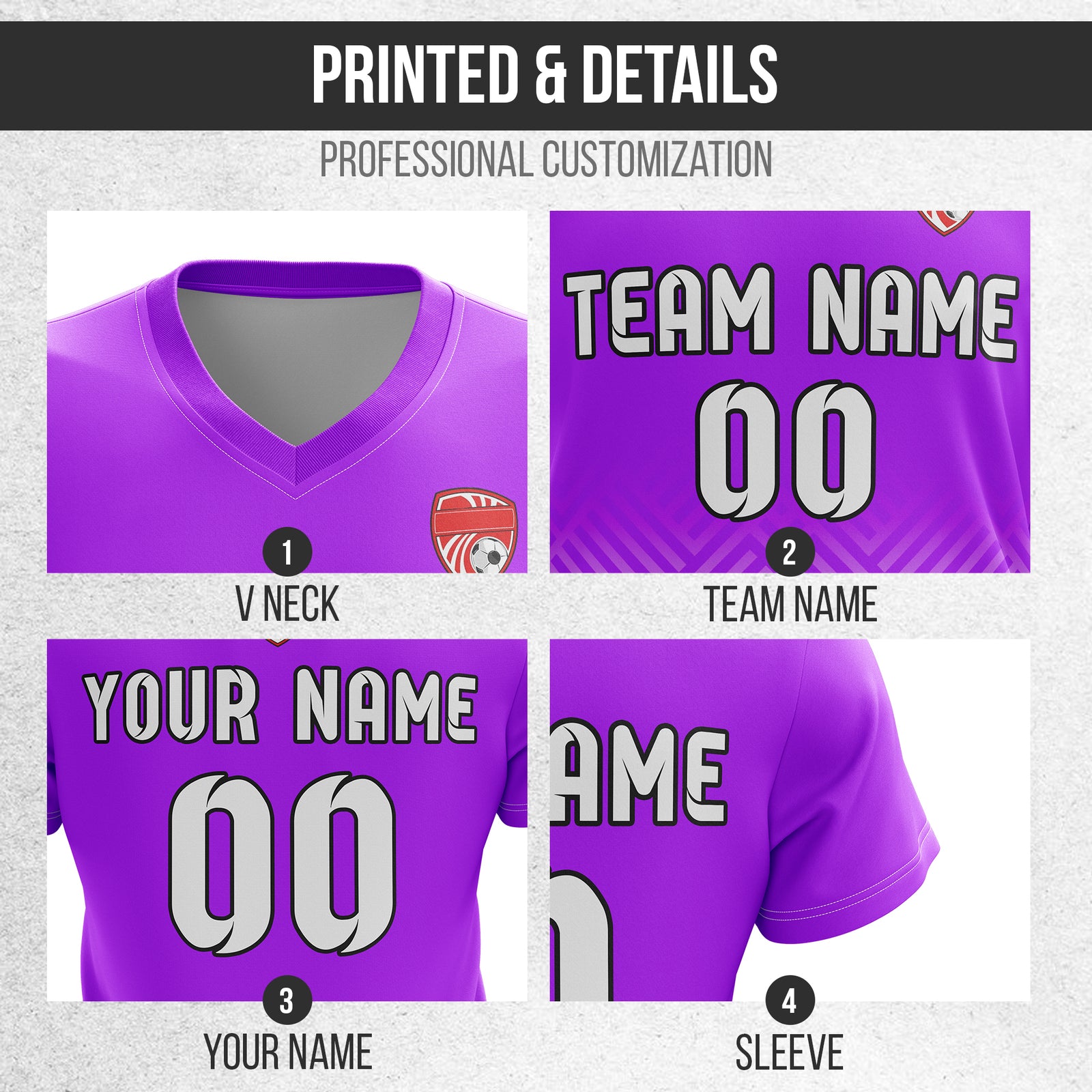 Custom Shadow Line V-Side Pattern Purple Soccer Sport Tops Jersey