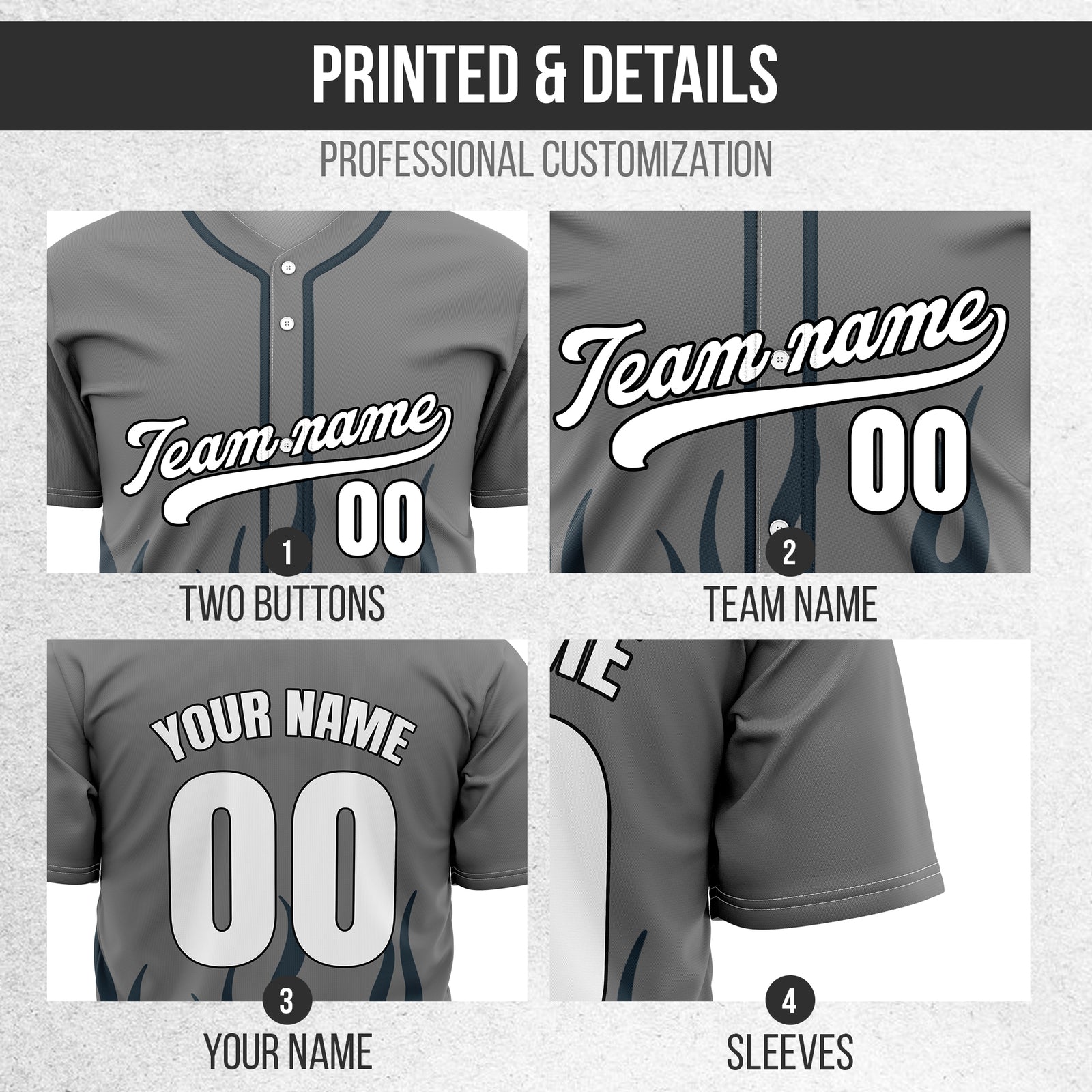 Custom Frost Fire Grey Baseball Sports Jersey Personalized Uniform with Name & Number