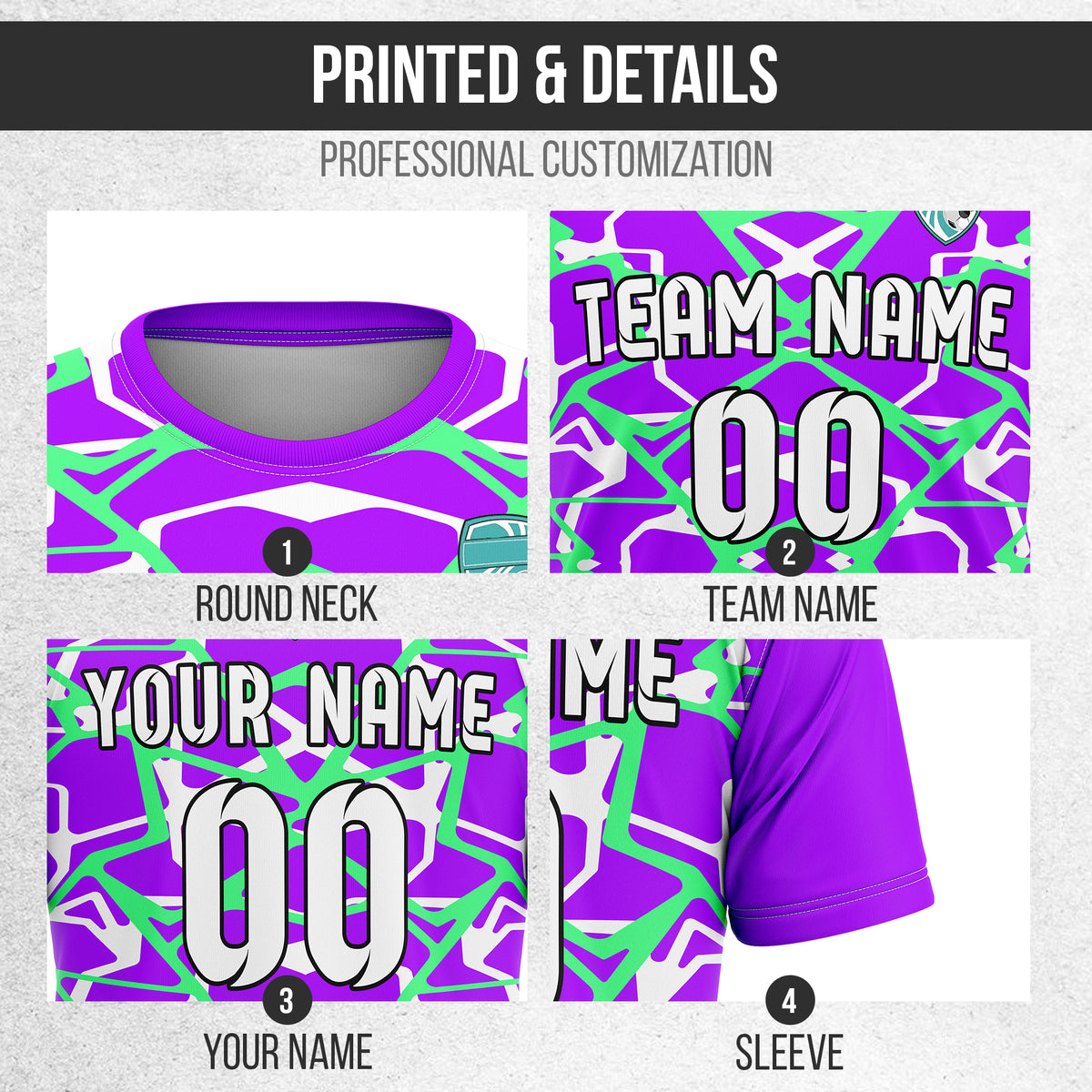 Custom Soccer Round Neck Purple Impact Lines Tops Jersey