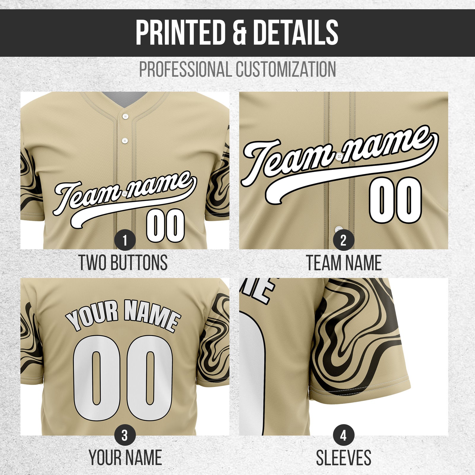 Custom Khaki Baseball Wave Sports Jersey Personalized Uniform with Name & Number