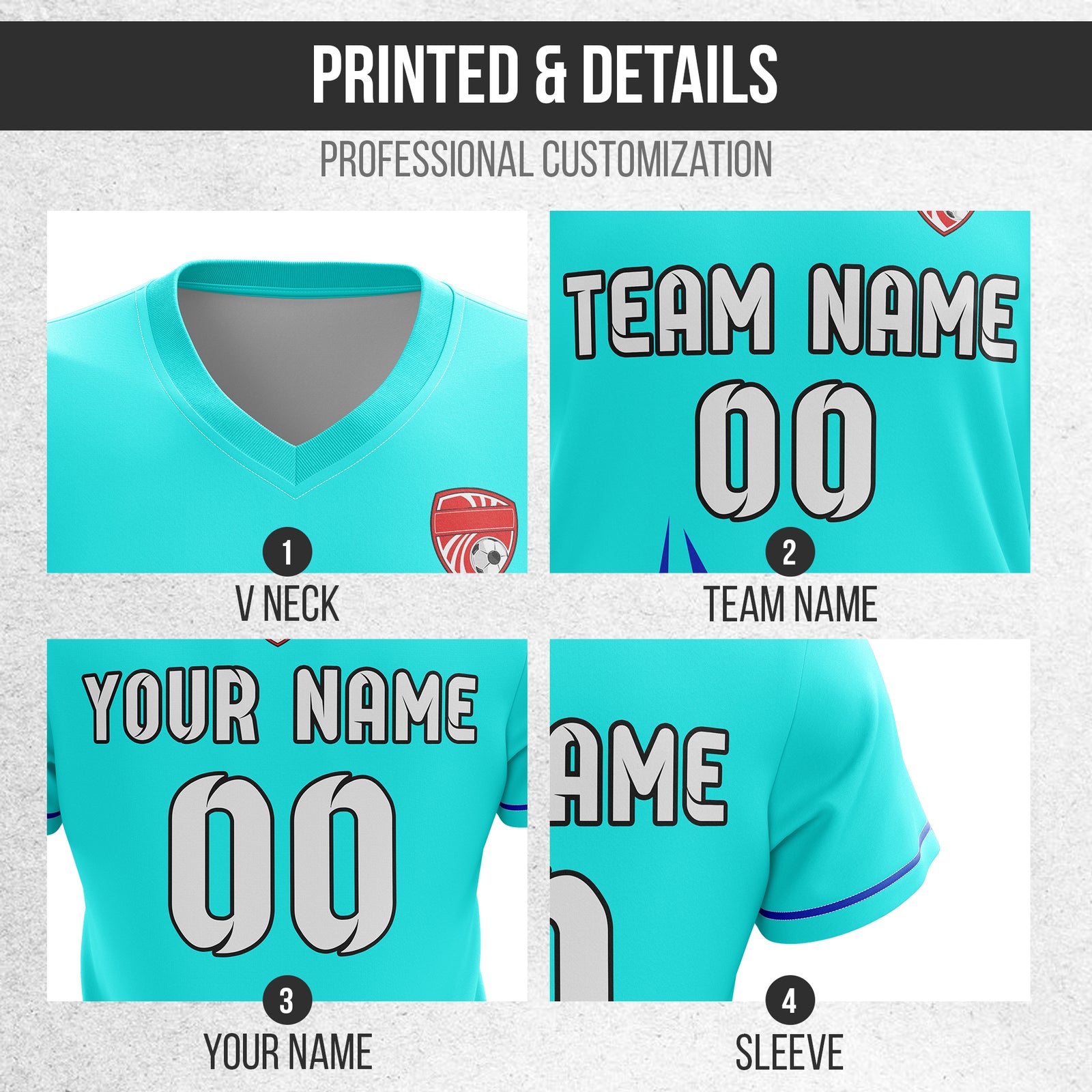 Custom Spark Strike V-Side Pattern Aqua Soccer Sport Tops Jersey