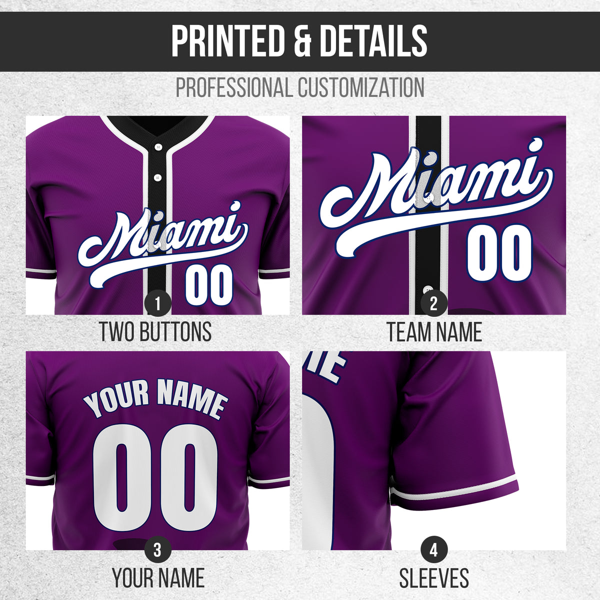 Custom City Tide Purple Baseball Sports Jersey Personalized Uniform with Name & Number