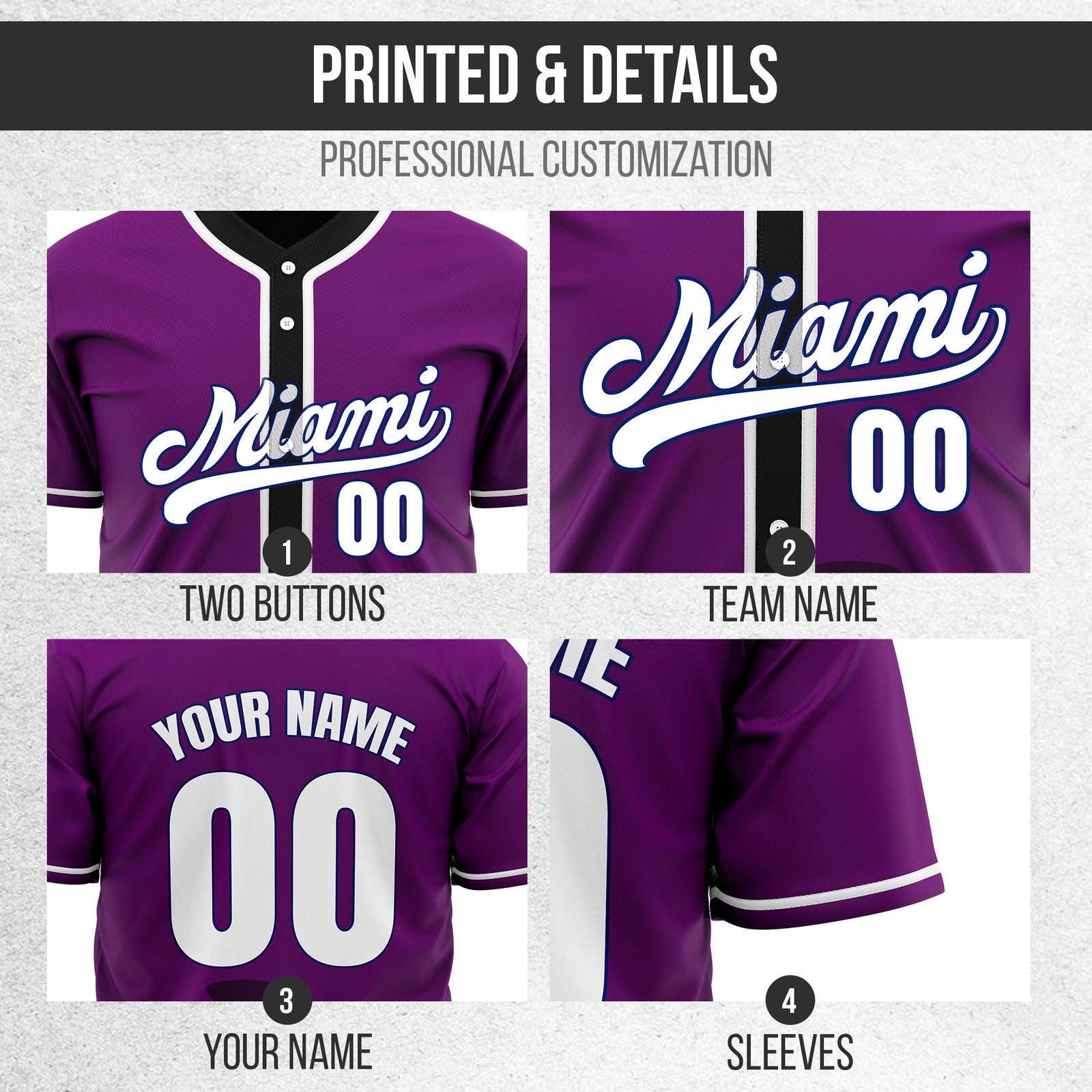 Custom City Tide Purple Baseball Sports Jersey Personalized Uniform with Name & Number