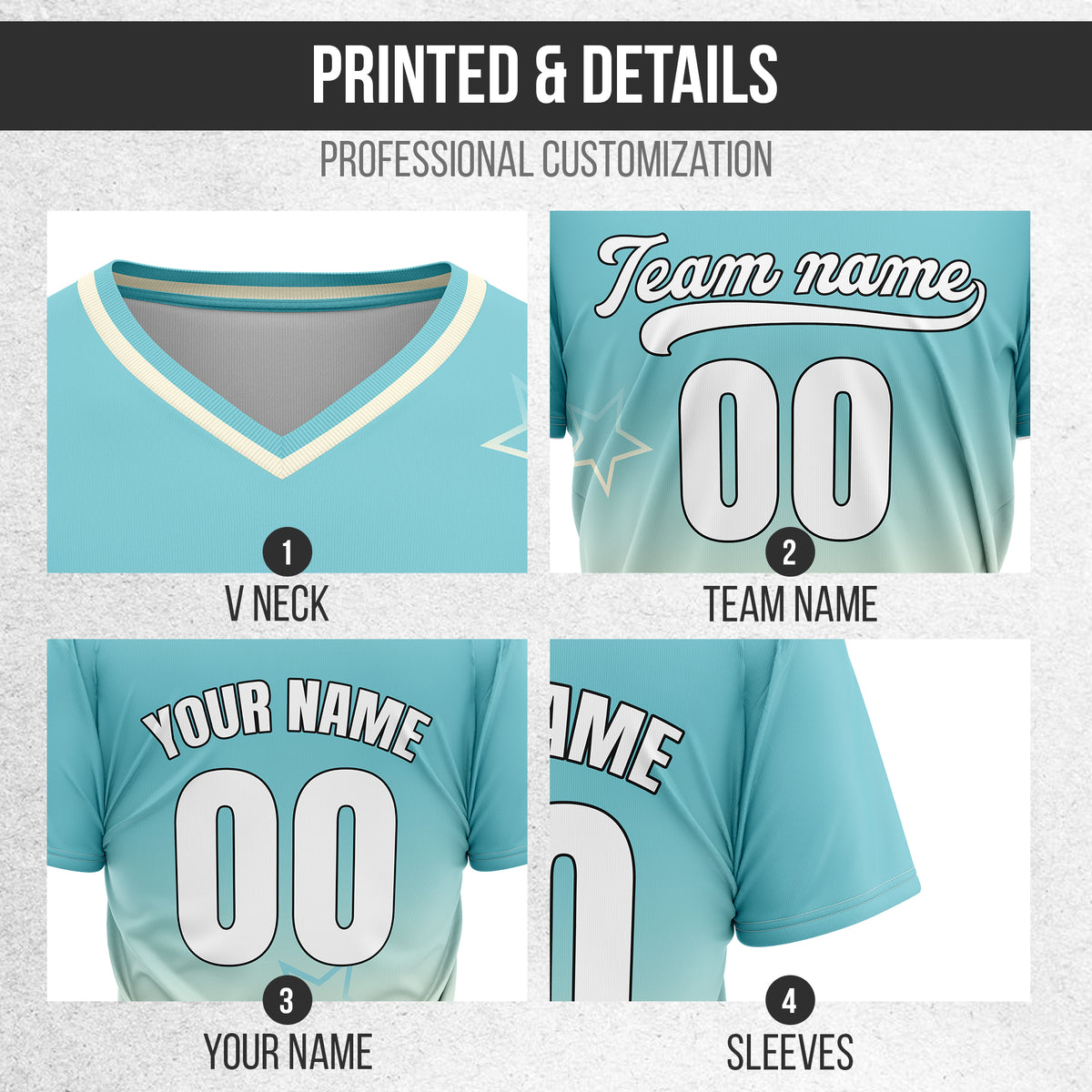 Custom Star Gradient Baseball Aqua Sports Jersey Personalized Uniform with Name & Number