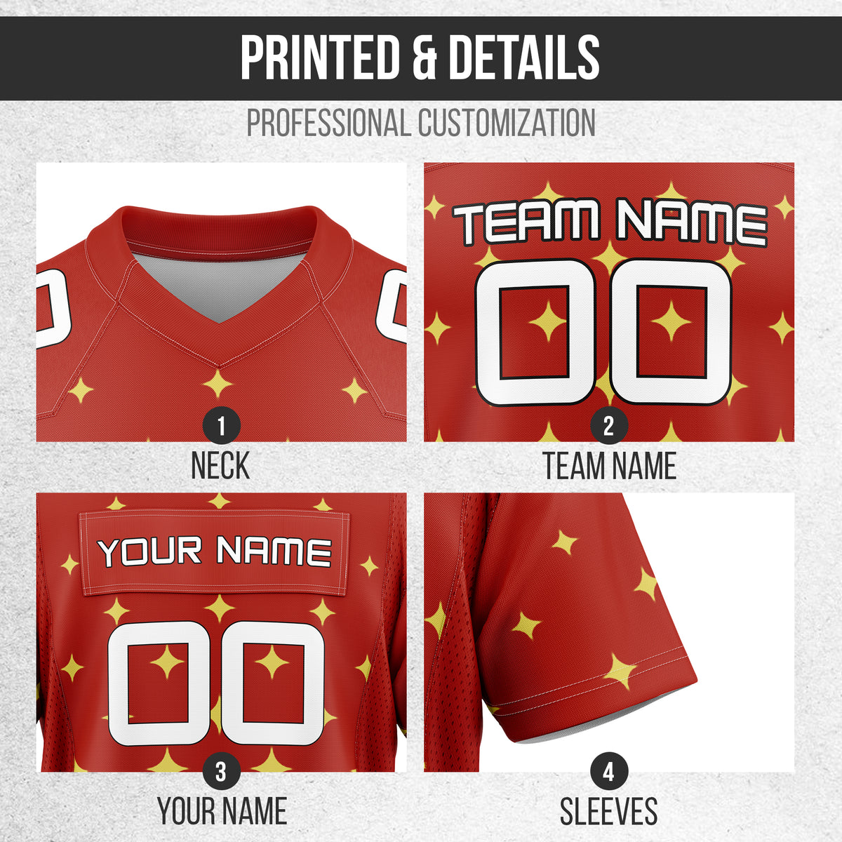 Custom  Elite Star Pattern Red Mesh Authentic Football Jersey