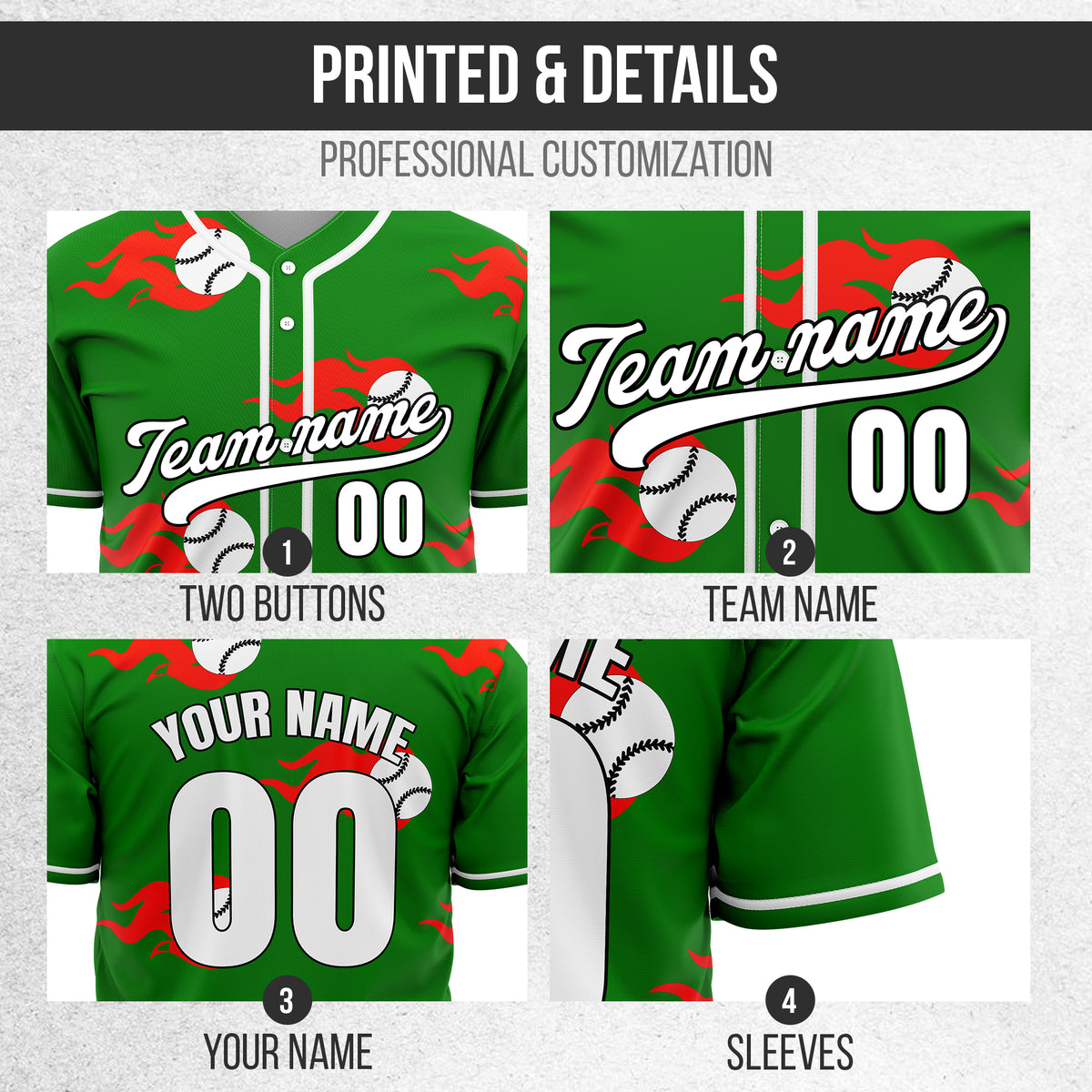 Custom Fireballers Green Baseball Sports Jersey Personalized Uniform with Name & Number