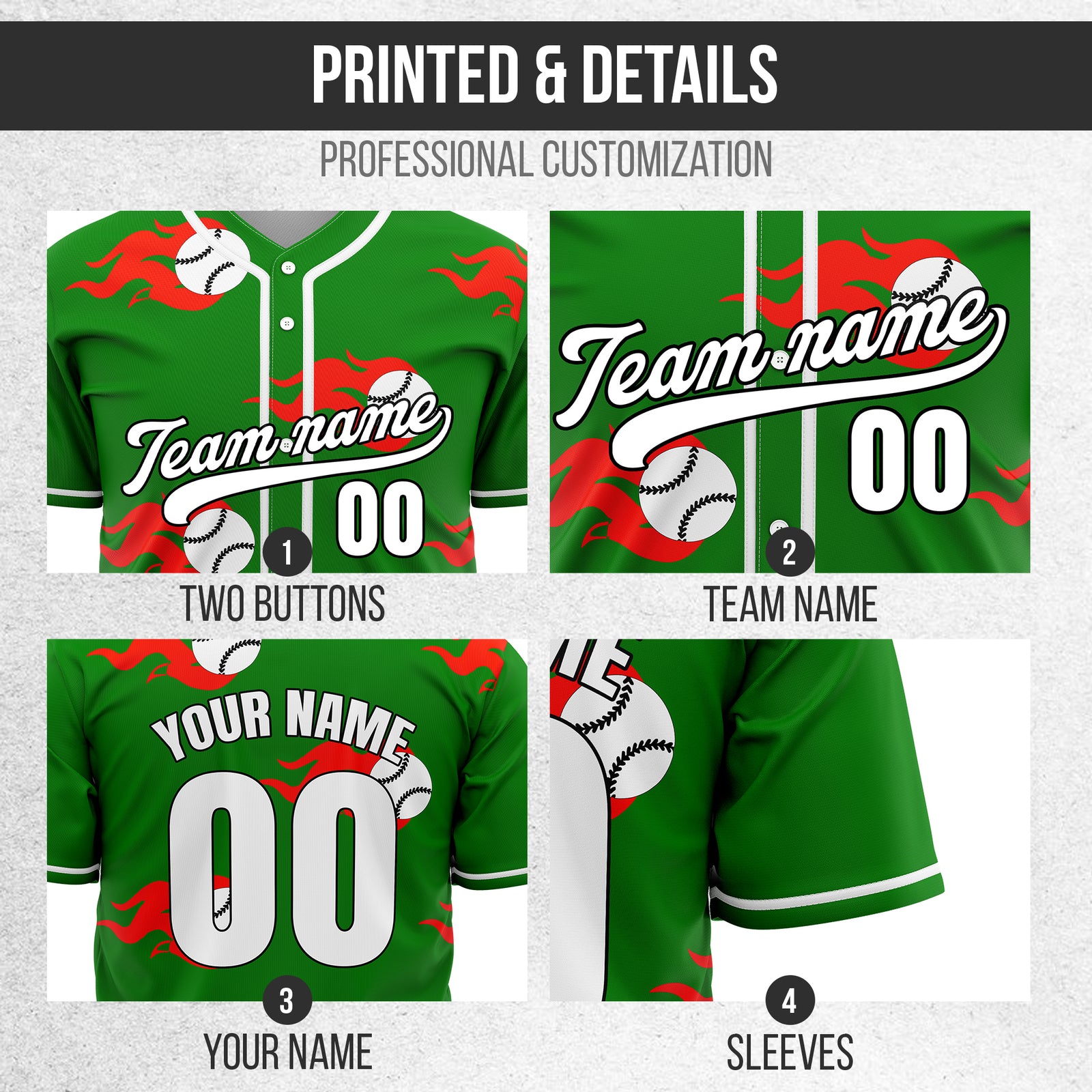 Custom Fireballers Green Baseball Sports Jersey Personalized Uniform with Name & Number