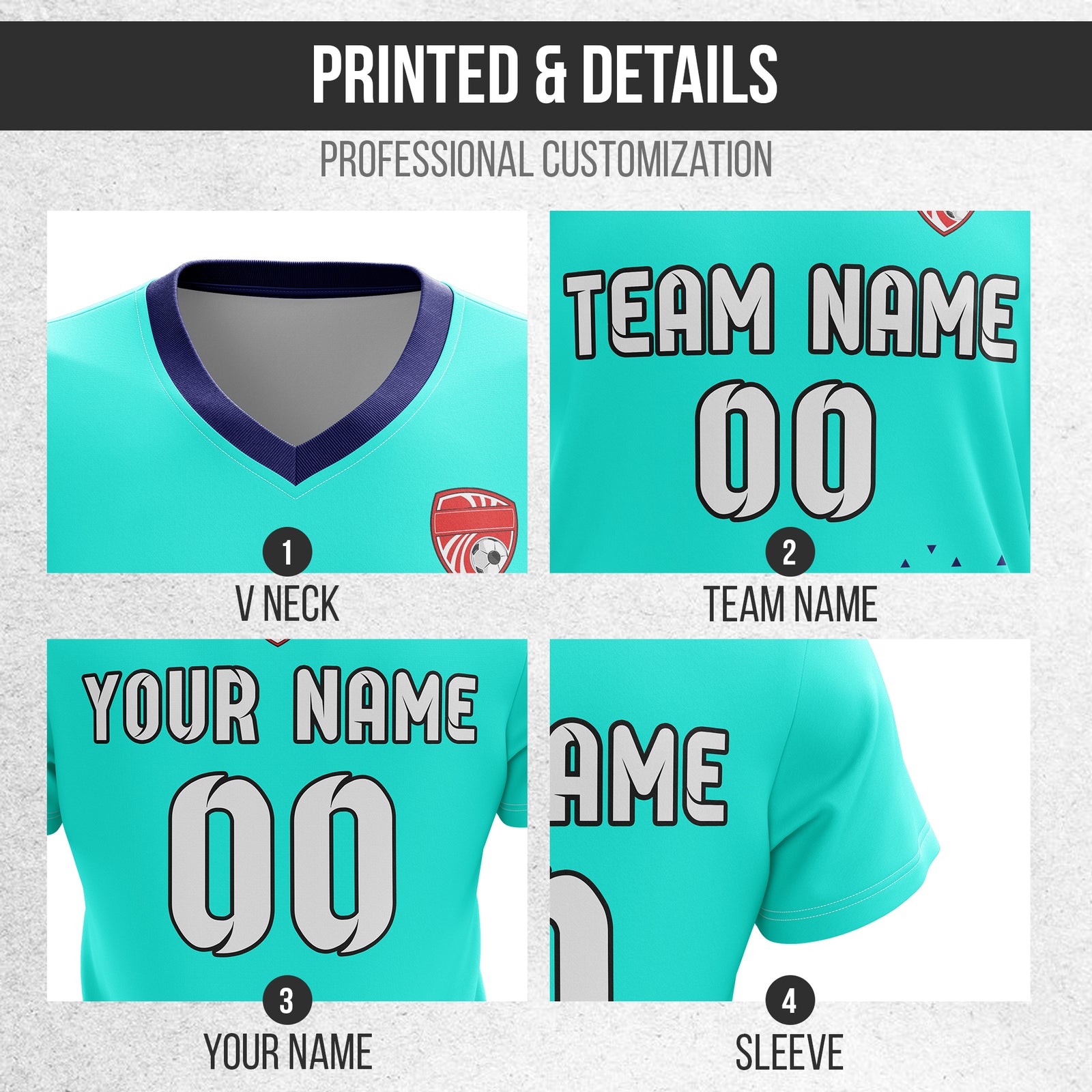 Custom Tri-Edge V-Side Pattern Aqua Soccer Sport Tops Jersey