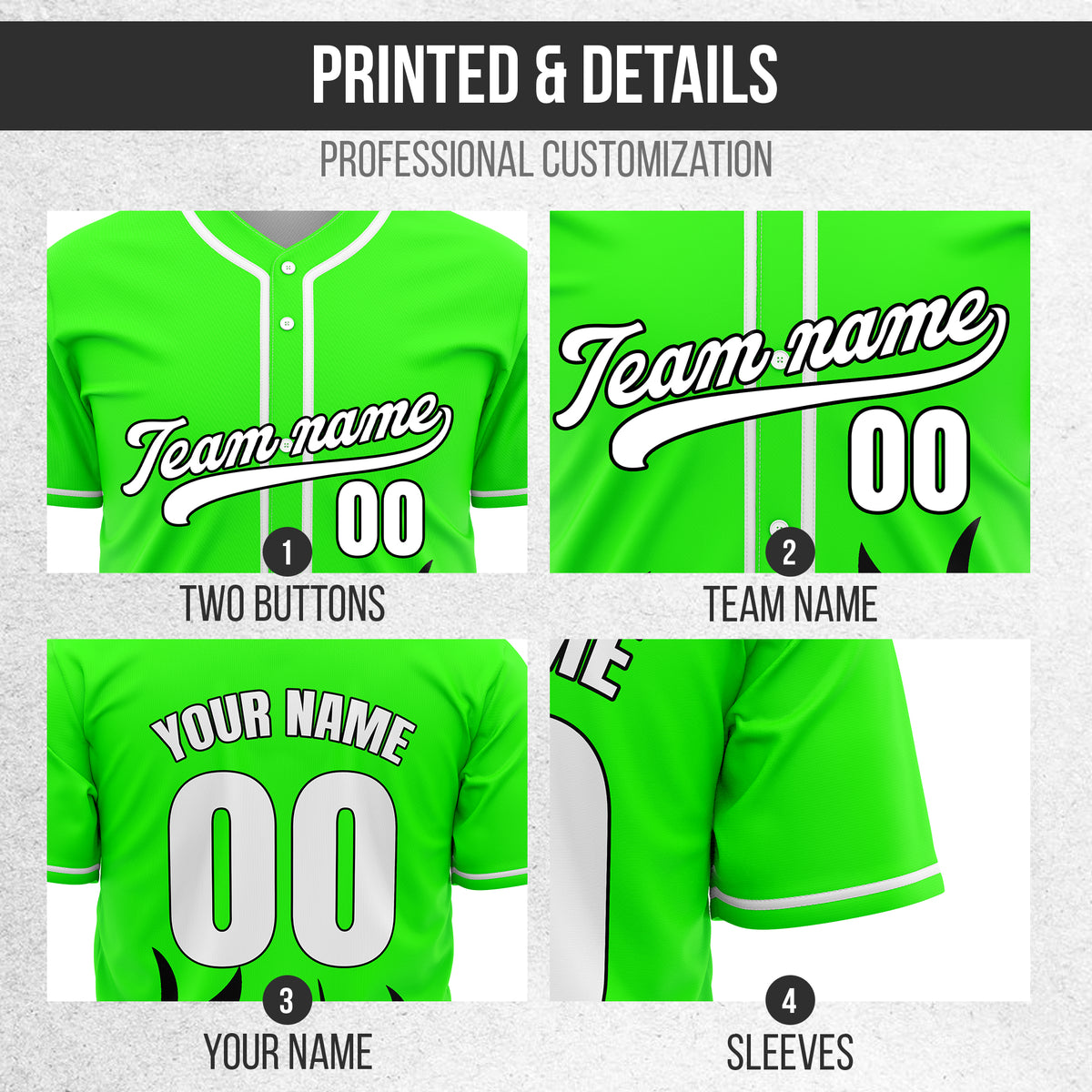 Custom Burnout Neon Green Baseball Sports Jersey Personalized Uniform with Name & Number