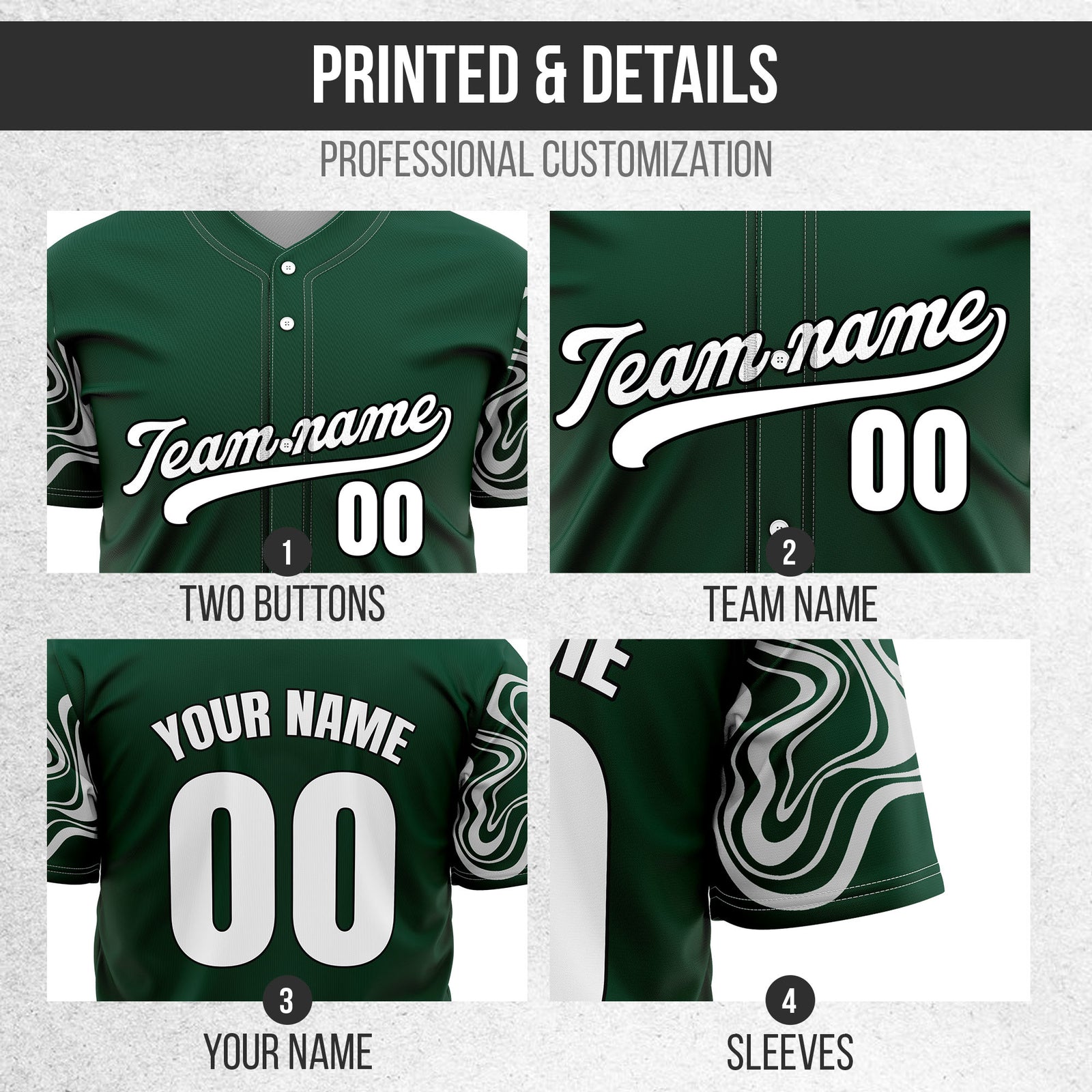Custom Green Baseball Wave Sports Jersey Personalized Uniform with Name & Number