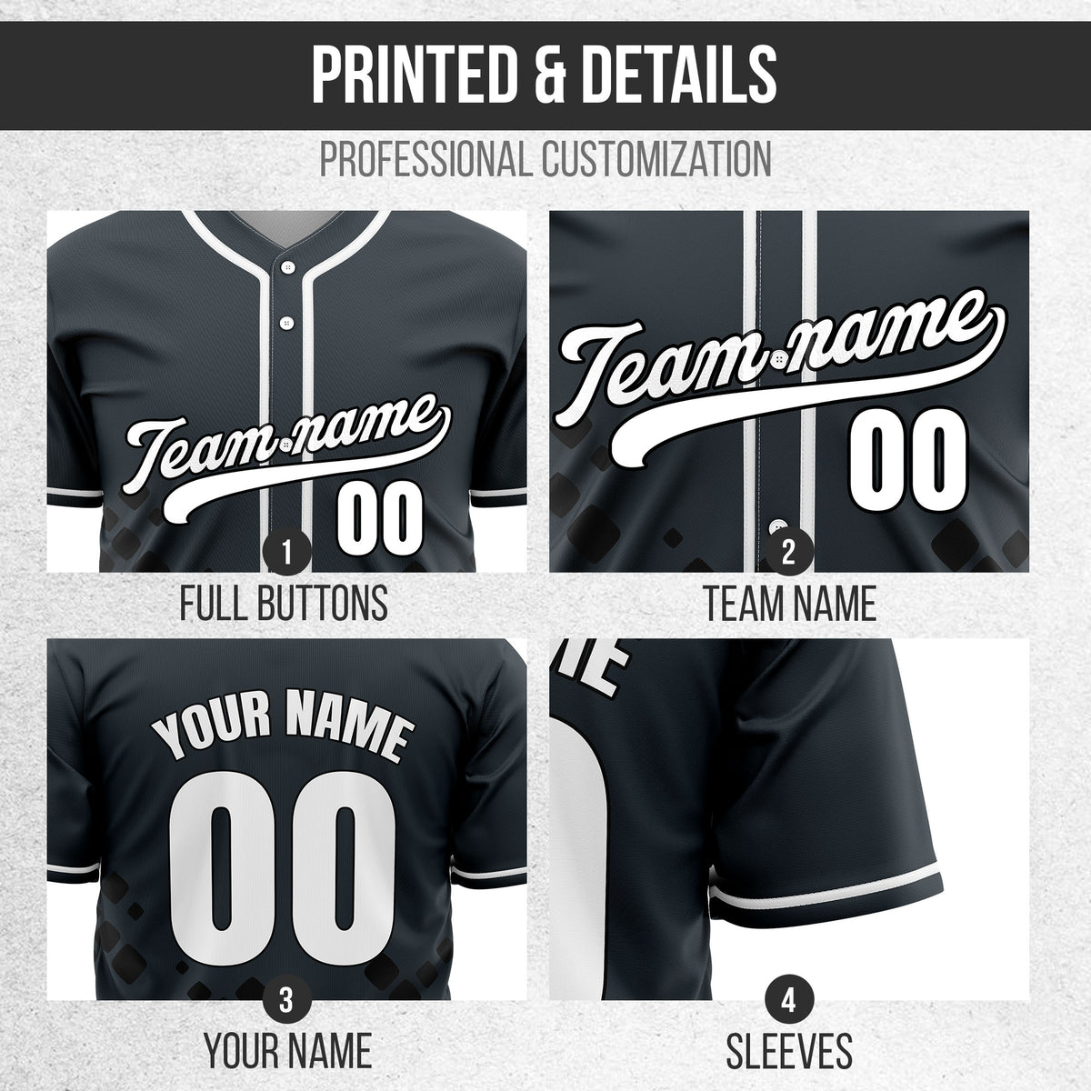 Custom Shadow Spark Grey Baseball Sports Jersey Personalized Uniform with Name & Number