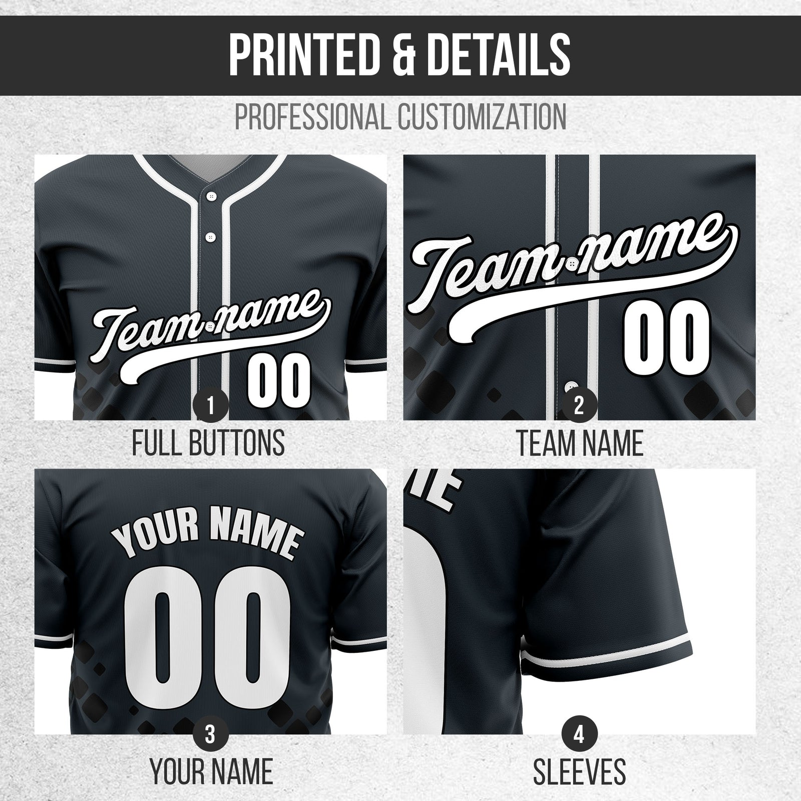 Custom Shadow Spark Grey Baseball Sports Jersey Personalized Uniform with Name & Number