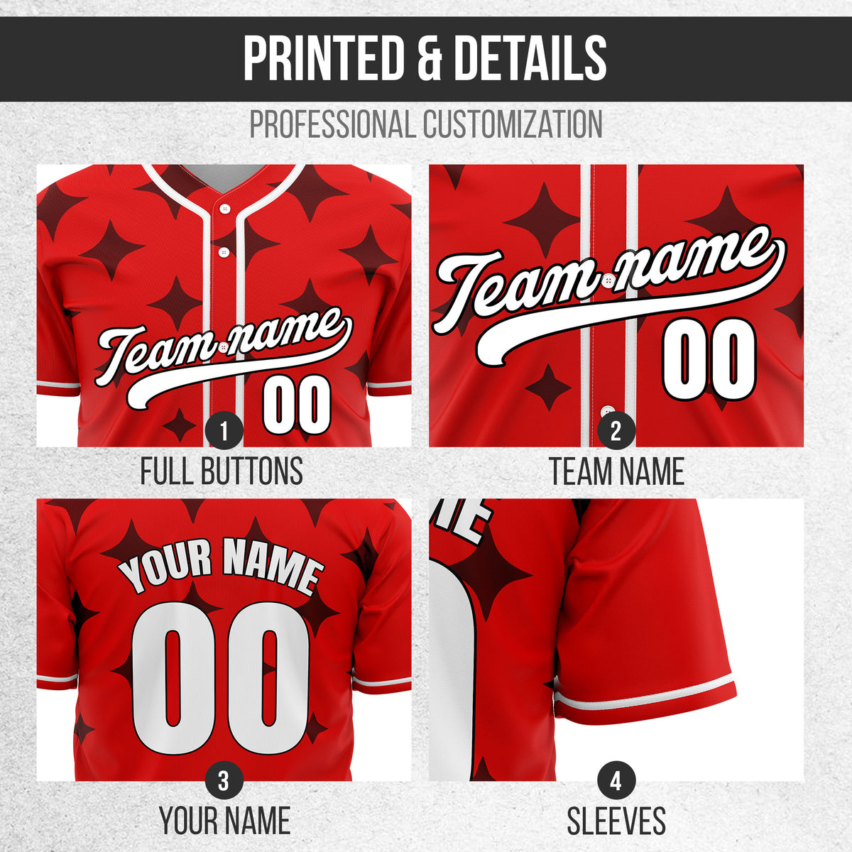 Custom Starlight Red Baseball Sports Jersey Personalized Uniform with Name & Number