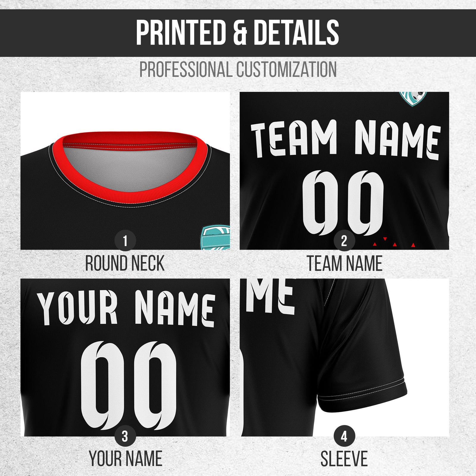 Custom Soccer R Side Pattern Black Tri-Edge Sports Tops Jersey