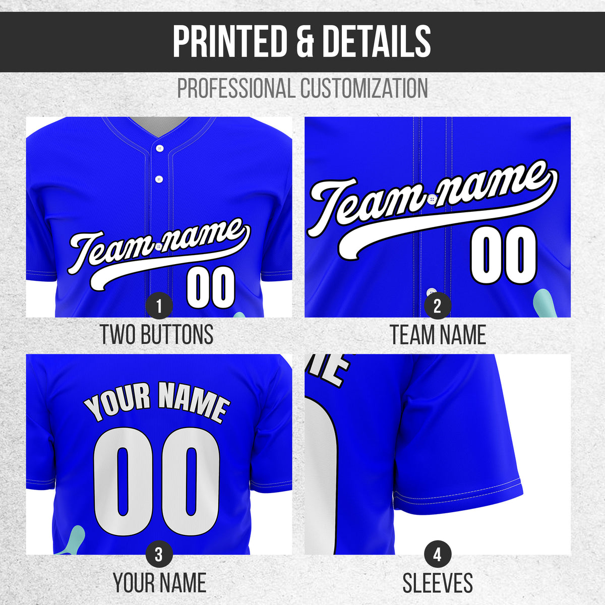 Custom Blue Baseball Wave Sports Jersey Personalized Uniform with Name & Number