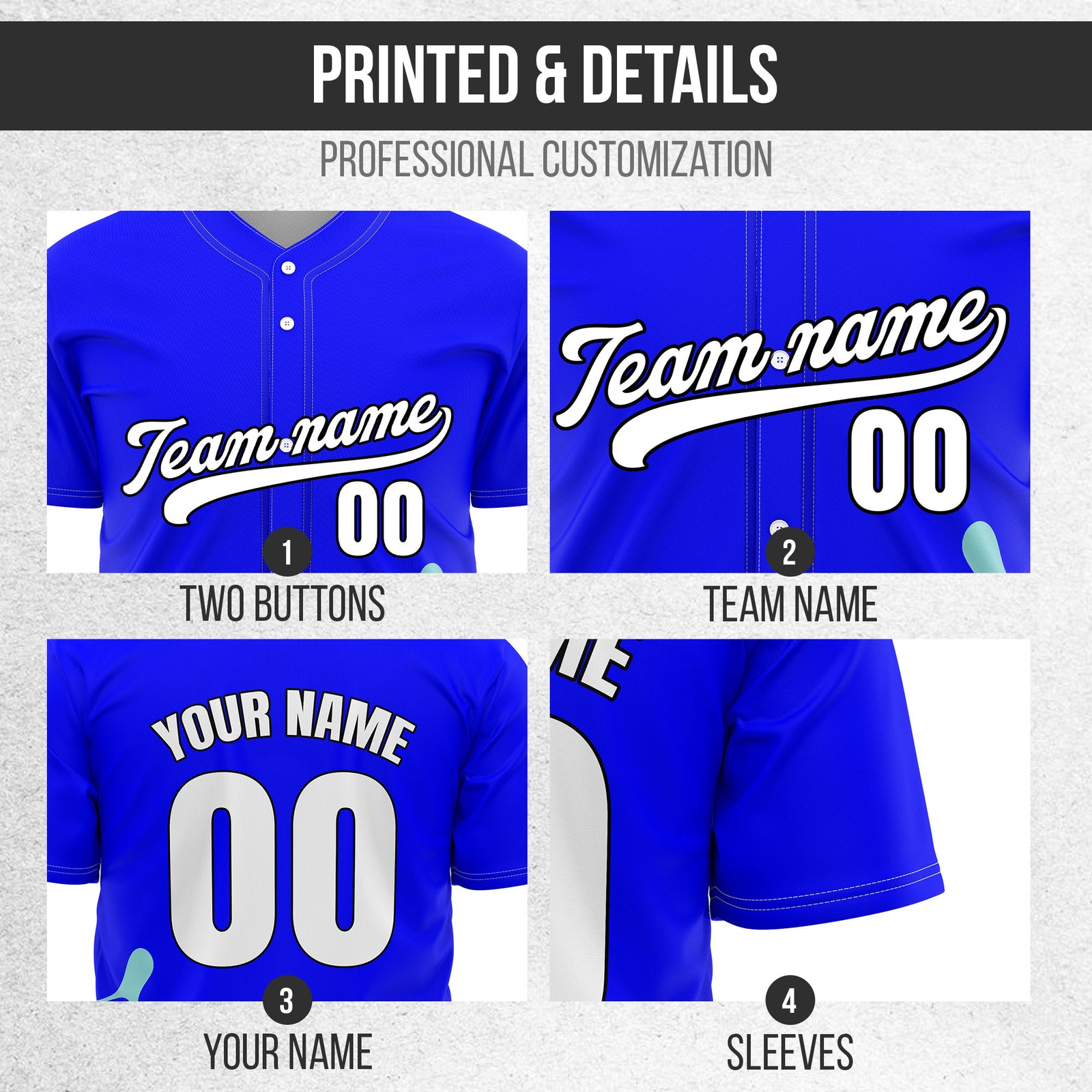 Custom Blue Baseball Wave Sports Jersey Personalized Uniform with Name & Number