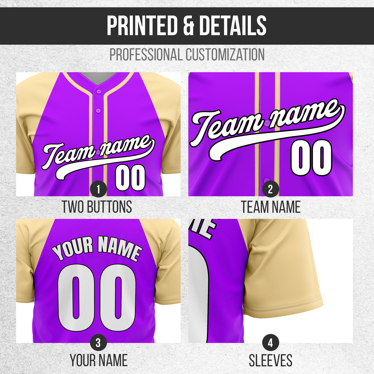 Custom Baseline Baseball Purple Sports Jersey Personalized Uniform with Name & Number