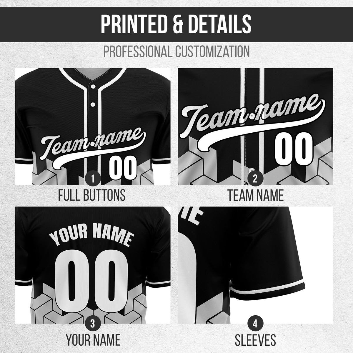 Custom Grid Iron Black Baseball Sports Jersey Personalized Uniform with Name & Number