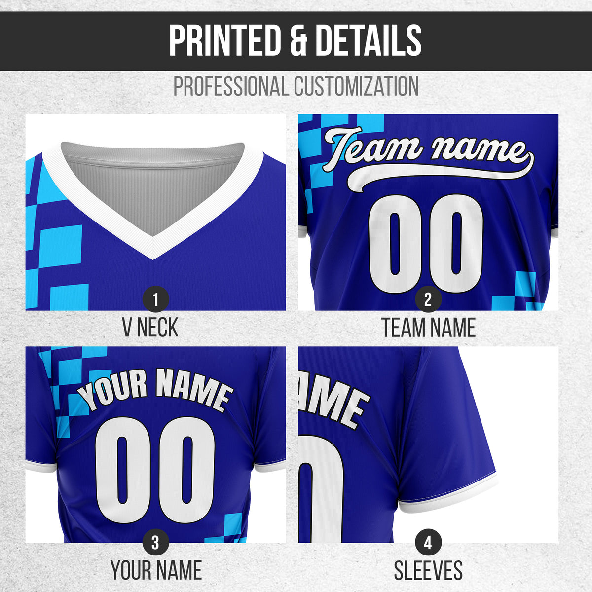 Custom Shadow Pixel Blue Baseball Sports Jersey Personalized Uniform with Name & Number