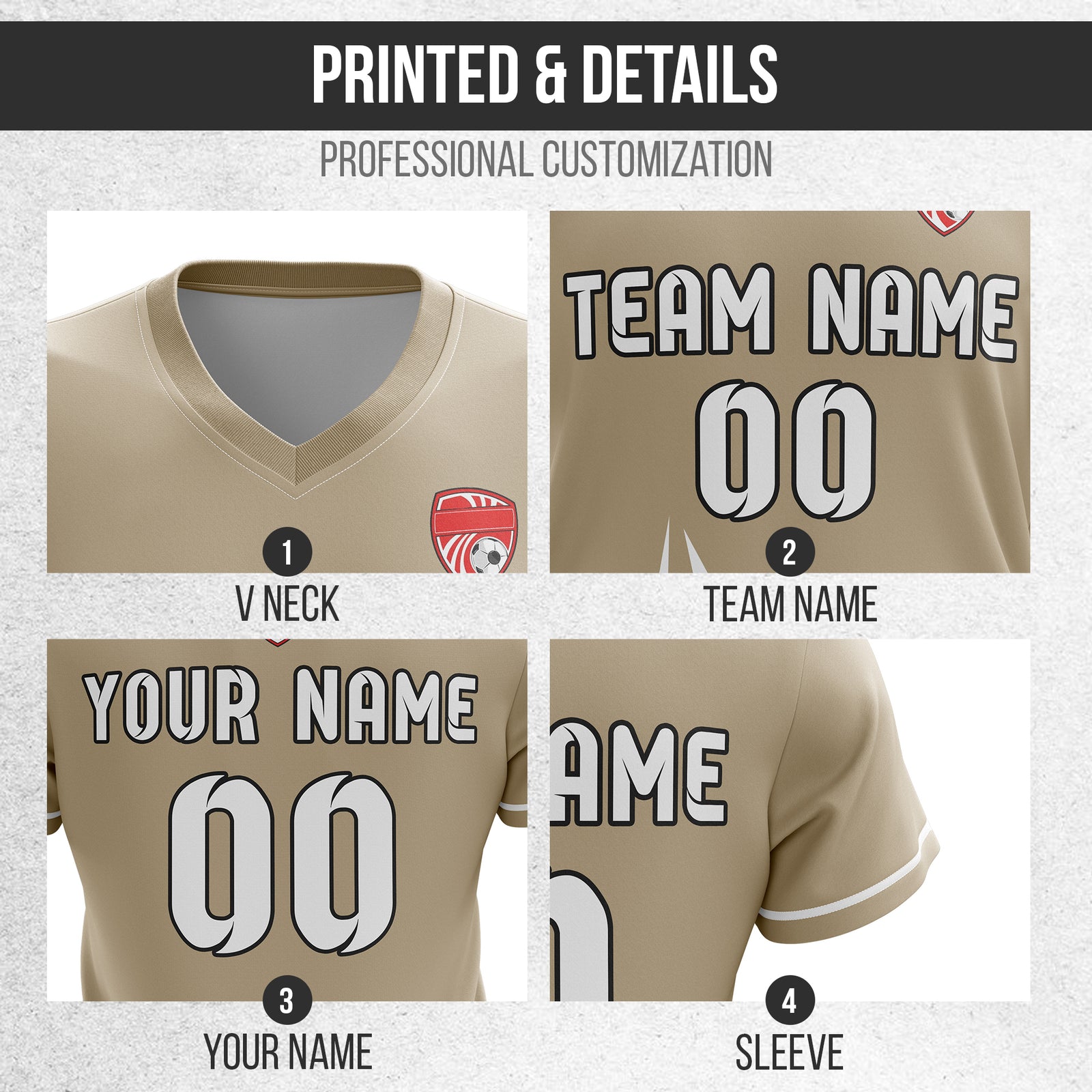 Custom Spark Strike V-Side Pattern Khaki Soccer Sport Tops Jersey
