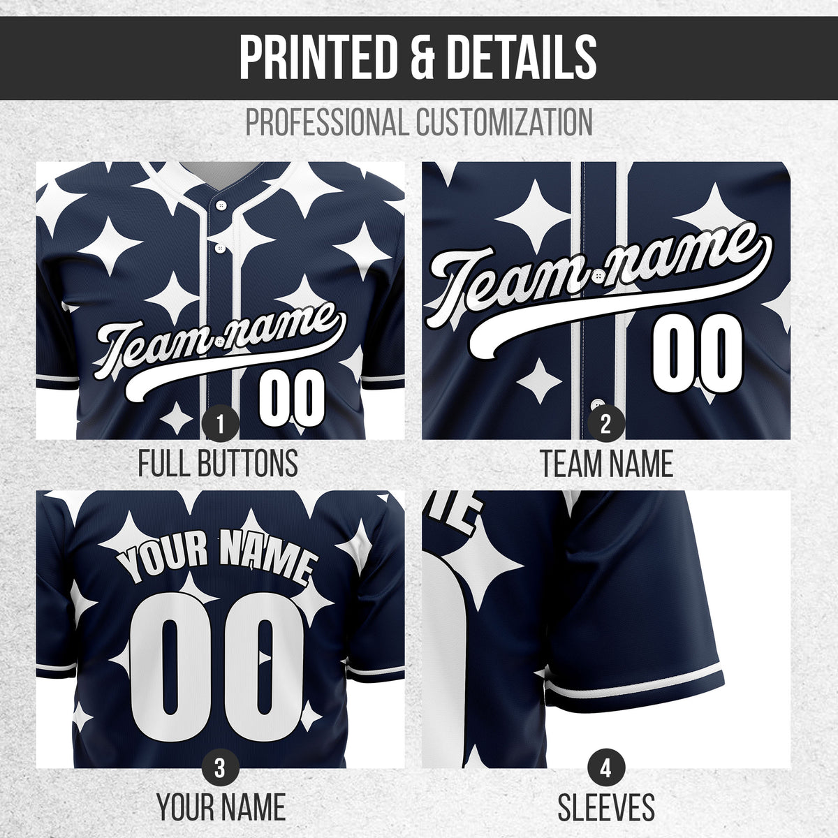 Custom Starlight Navy Baseball Sports Jersey Personalized Uniform with Name & Number