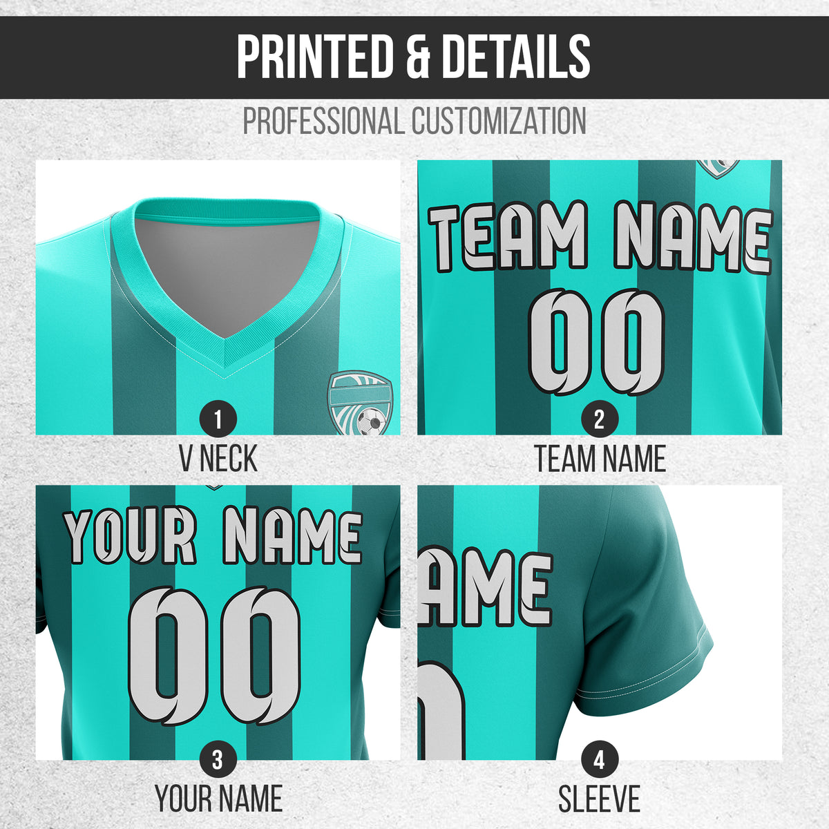 Custom Striker Stripe V-Neck Aqua Soccer Sport Tops Jersey