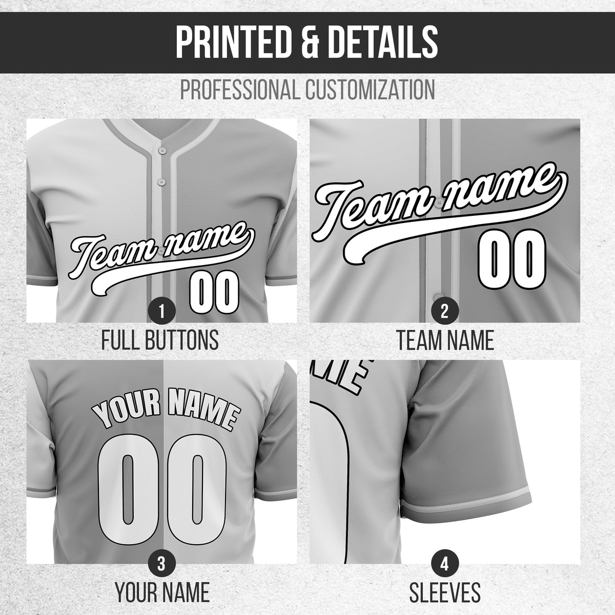 Custom Split Baseball Grey Sports Jersey Personalized Uniform with Name & Number