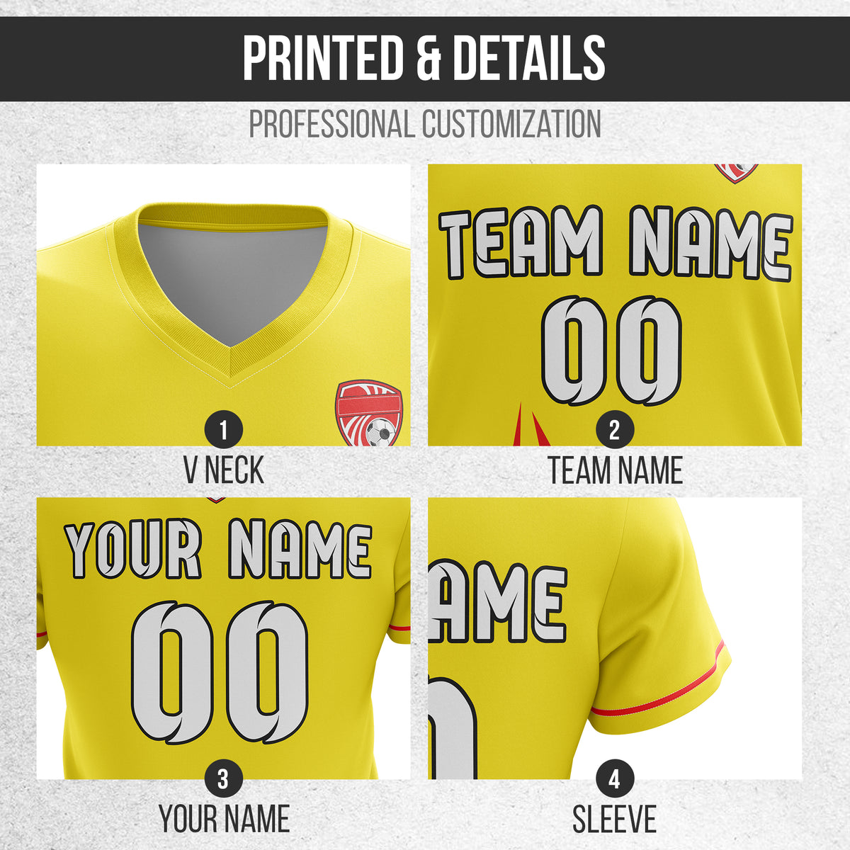 Custom Spark Strike V-Side Pattern Yellow Soccer Sport Tops Jersey