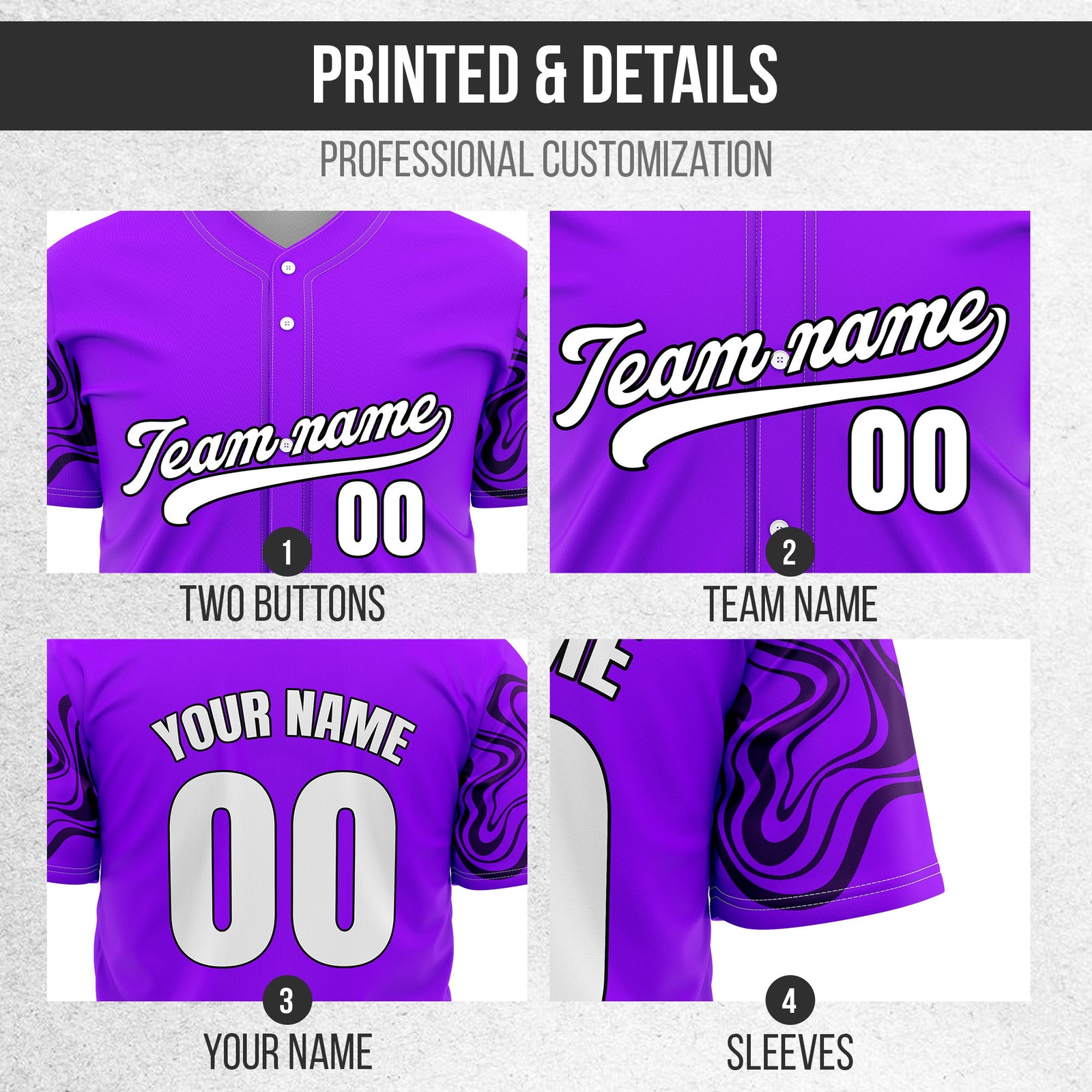 Custom Purple Baseball Wave Sports Jersey Personalized Uniform with Name & Number