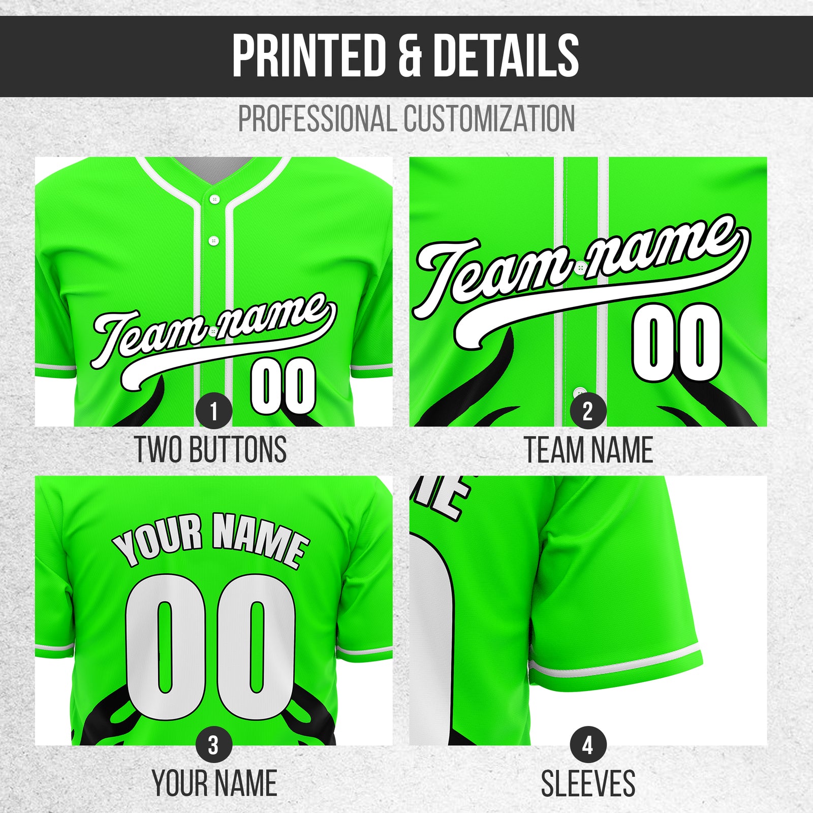 Custom Shadow Flames Neon Green Baseball Sports Jersey Personalized Uniform with Name & Number