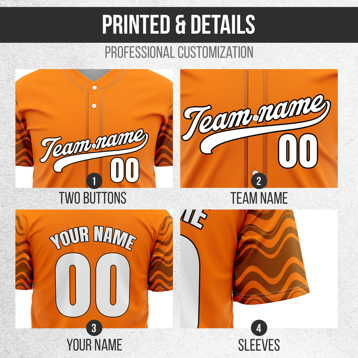 Custom Orange Baseball Wave Sports Jersey Personalized Uniform with Name & Number