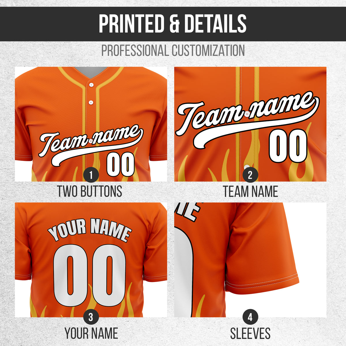 Custom Frost Fire Orange Baseball Sports Jersey Personalized Uniform with Name & Number