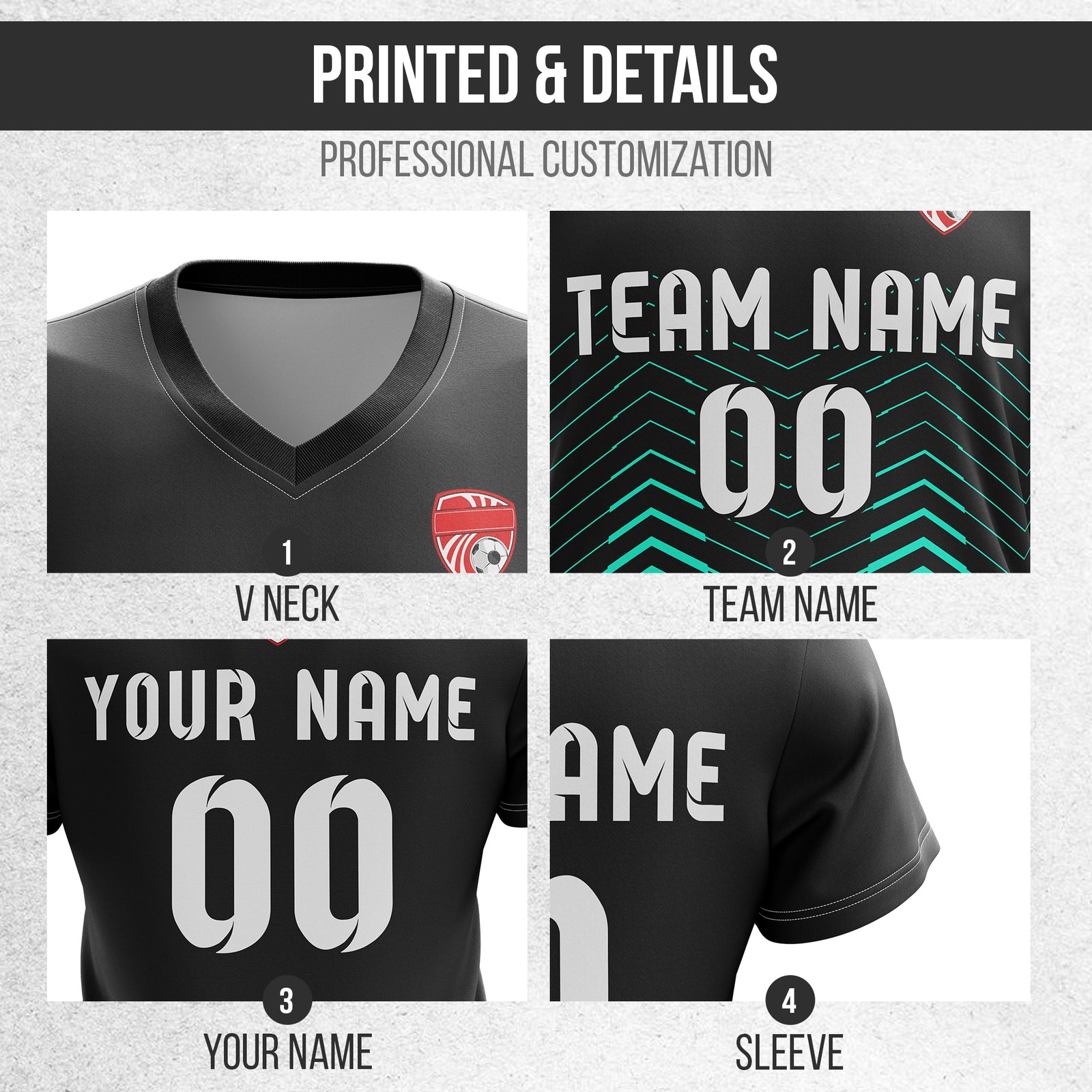 Custom Apex Strike V-Side Pattern Black Soccer Sport Tops Jersey