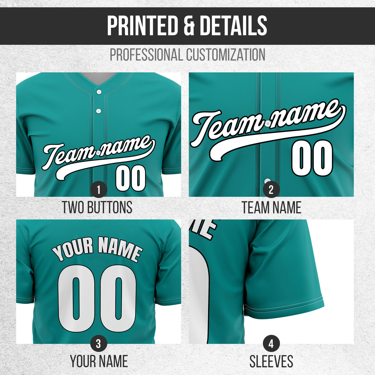 Custom Teal Baseball Wave Sports Jersey Personalized Uniform with Name & Number